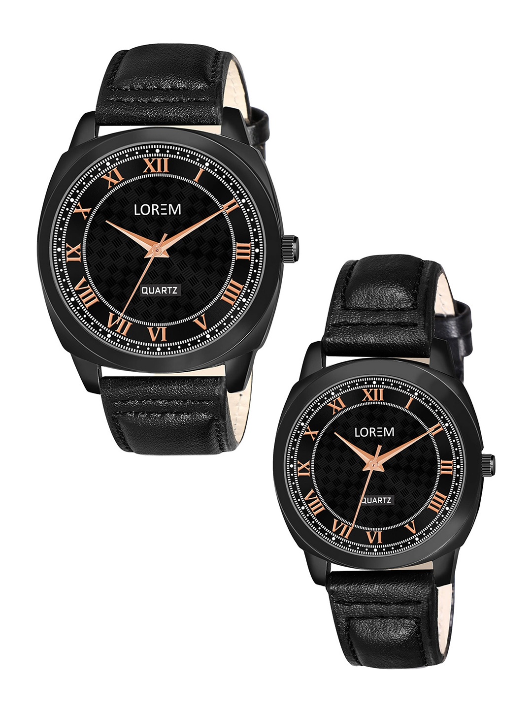 

LOREM Unisex Set Of 2 Textured Dial & Leather Straps Analogue Watch LR87-LR334, Black