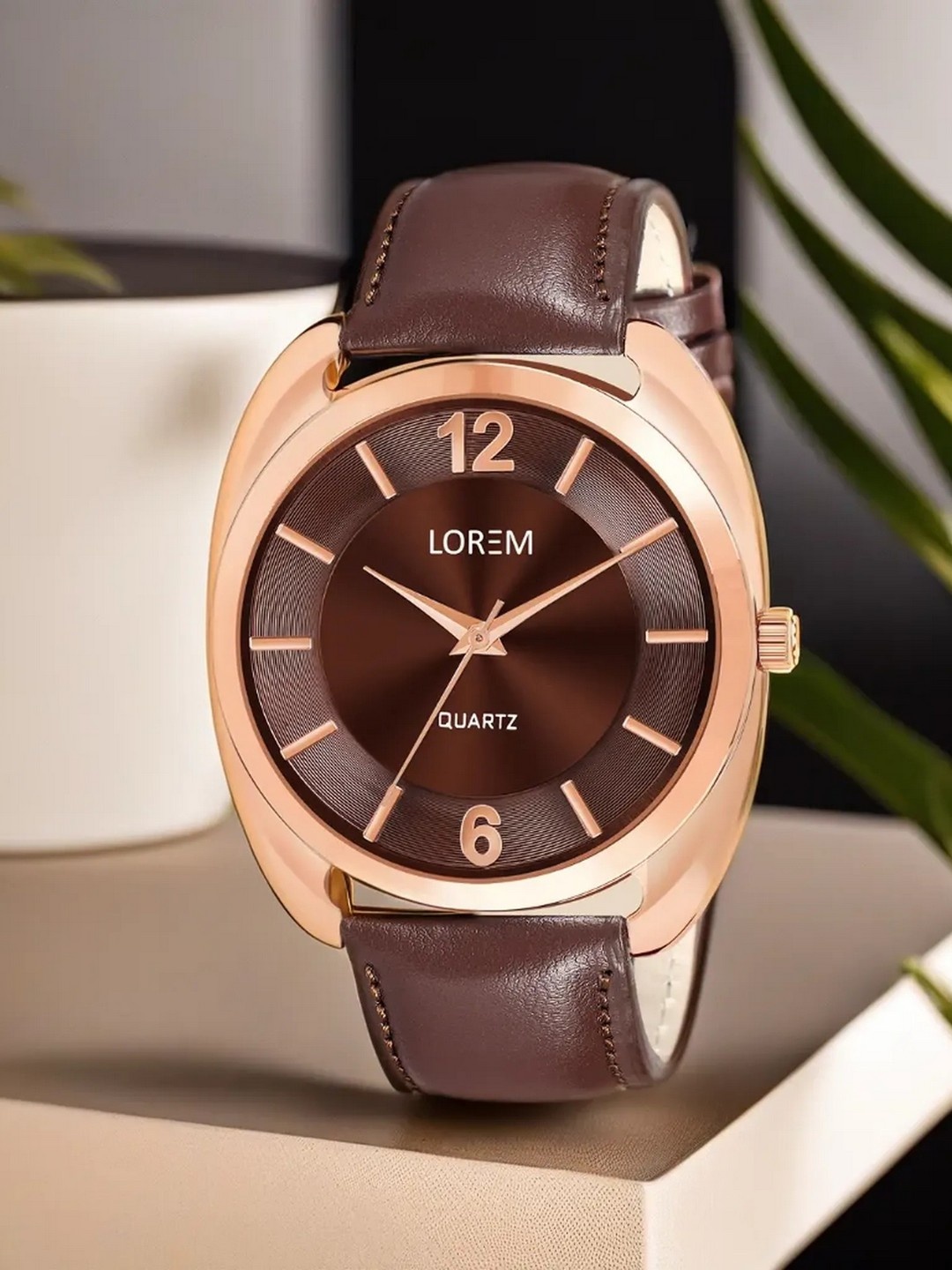 

LOREM Men Brass Dial & Leather Straps Analogue Watch LR77, Rose gold