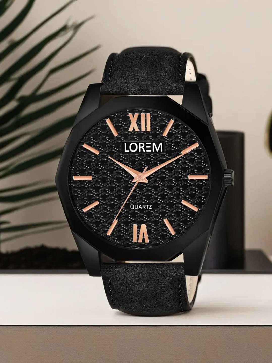 

LOREM Men Brass Dial & Leather Straps Analogue Watch LR81, Black