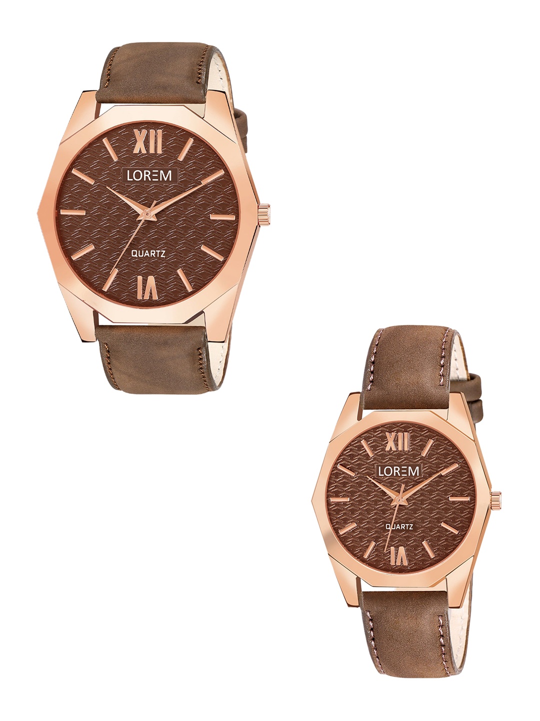

LOREM Unisex Set Of 2 Leather Straps Analogue Watches LR83-LR330, Orange