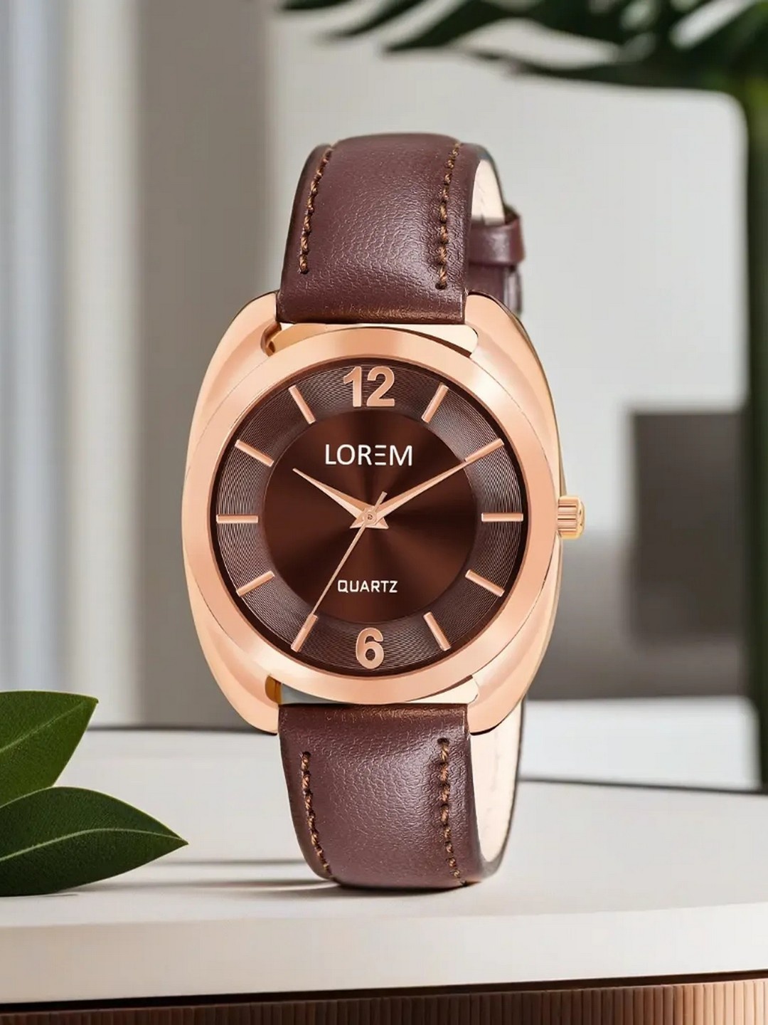 

LOREM Women Textured Dial & Leather Straps Analogue Watch LR324, Brown