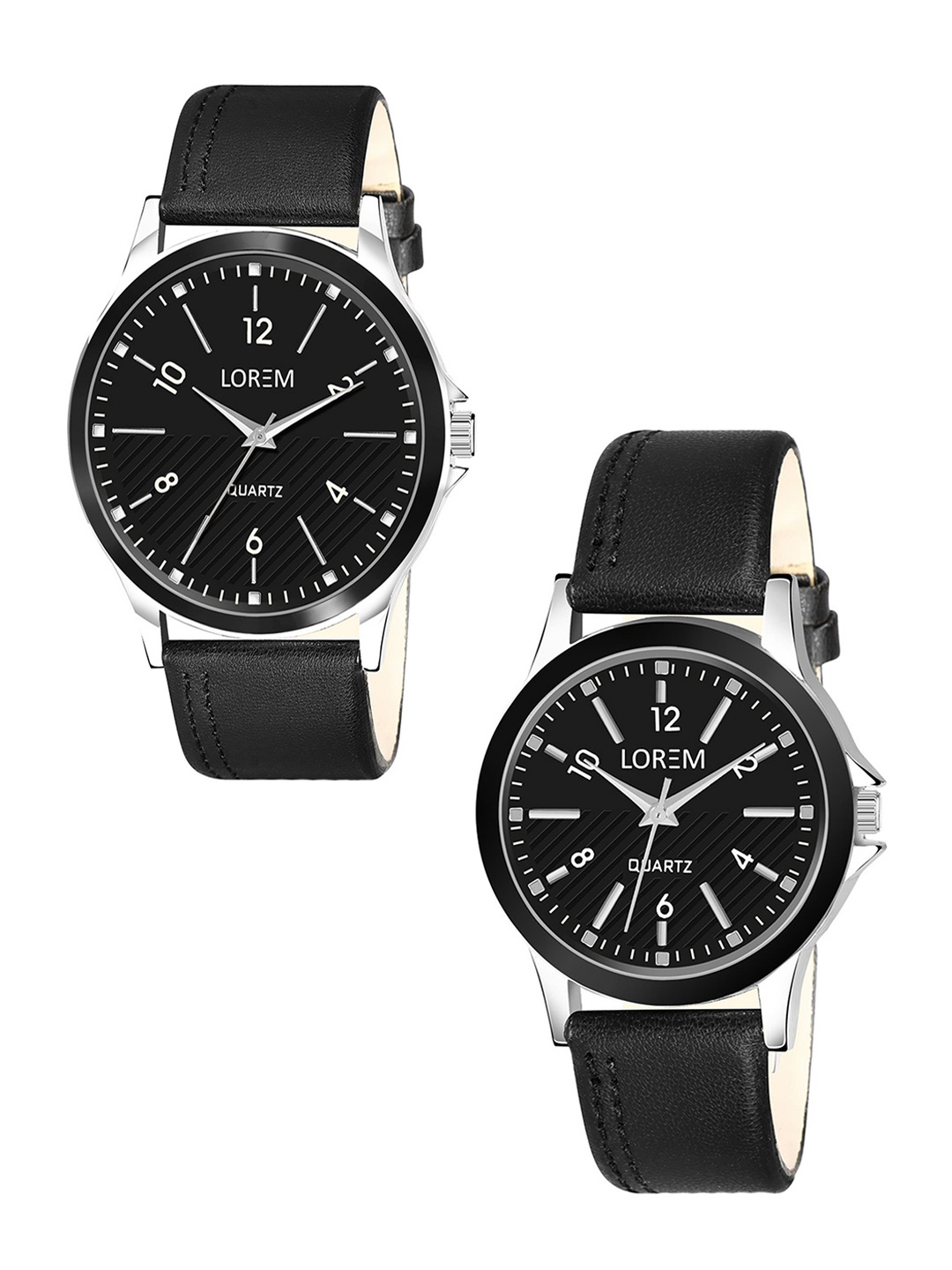 

LOREM Unisex Set Of 2 Textured Dial & Leather Straps Analogue Watch LR93-LR340, Black