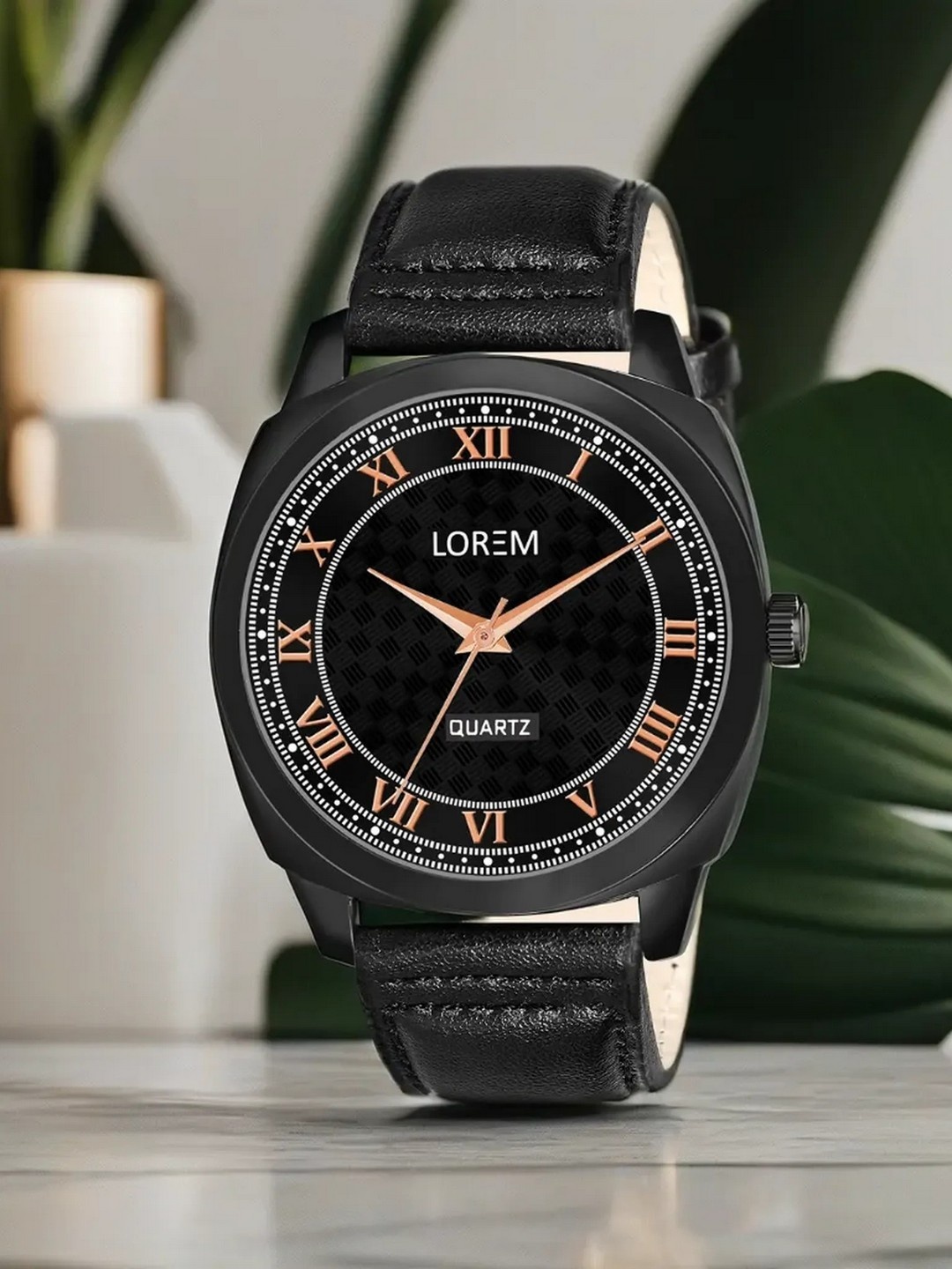 

LOREM Men Leather Straps Analogue Watch LR87, Black