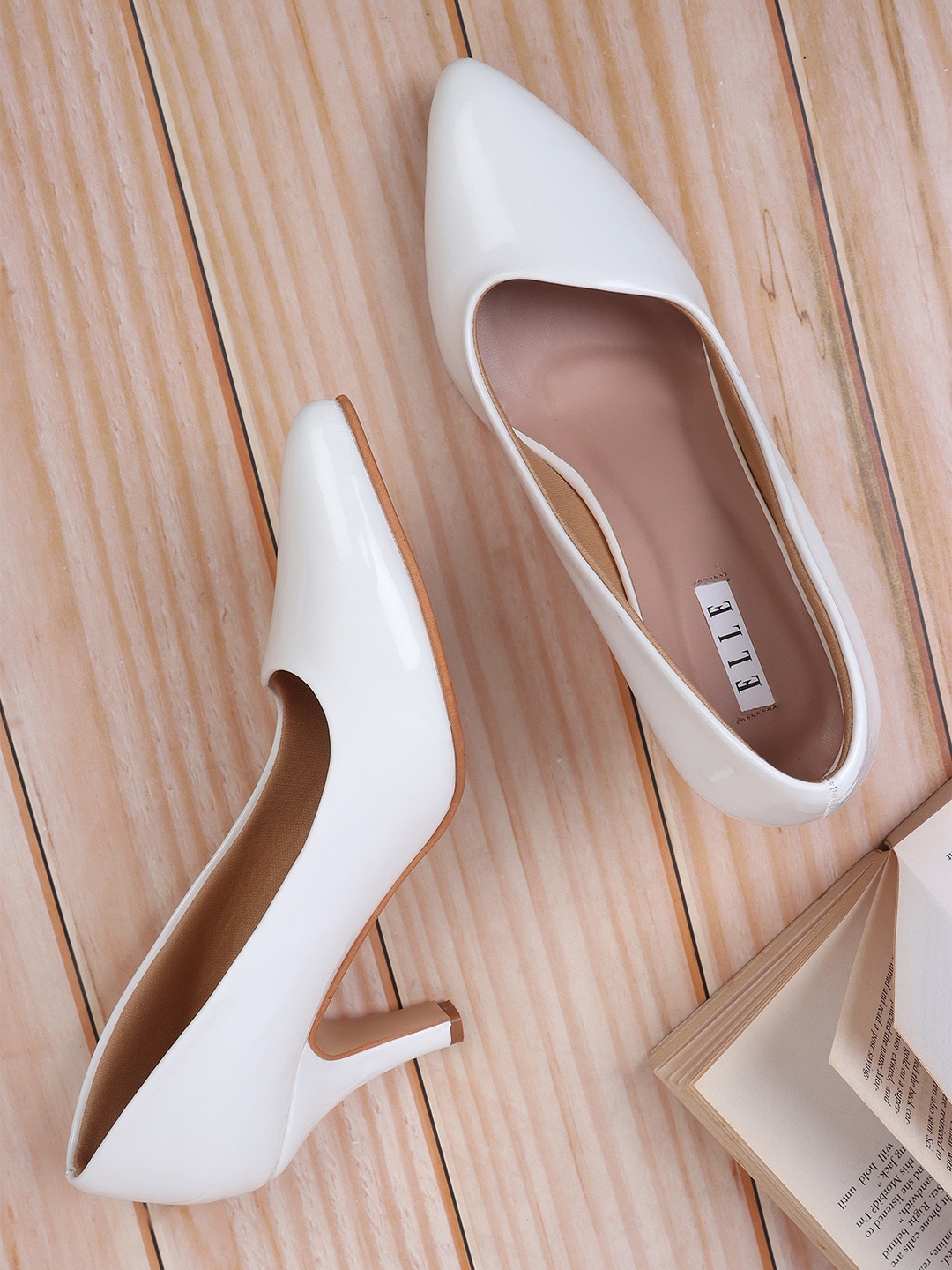 

ELLE Pointed Toe Slim Heel Pumps, White