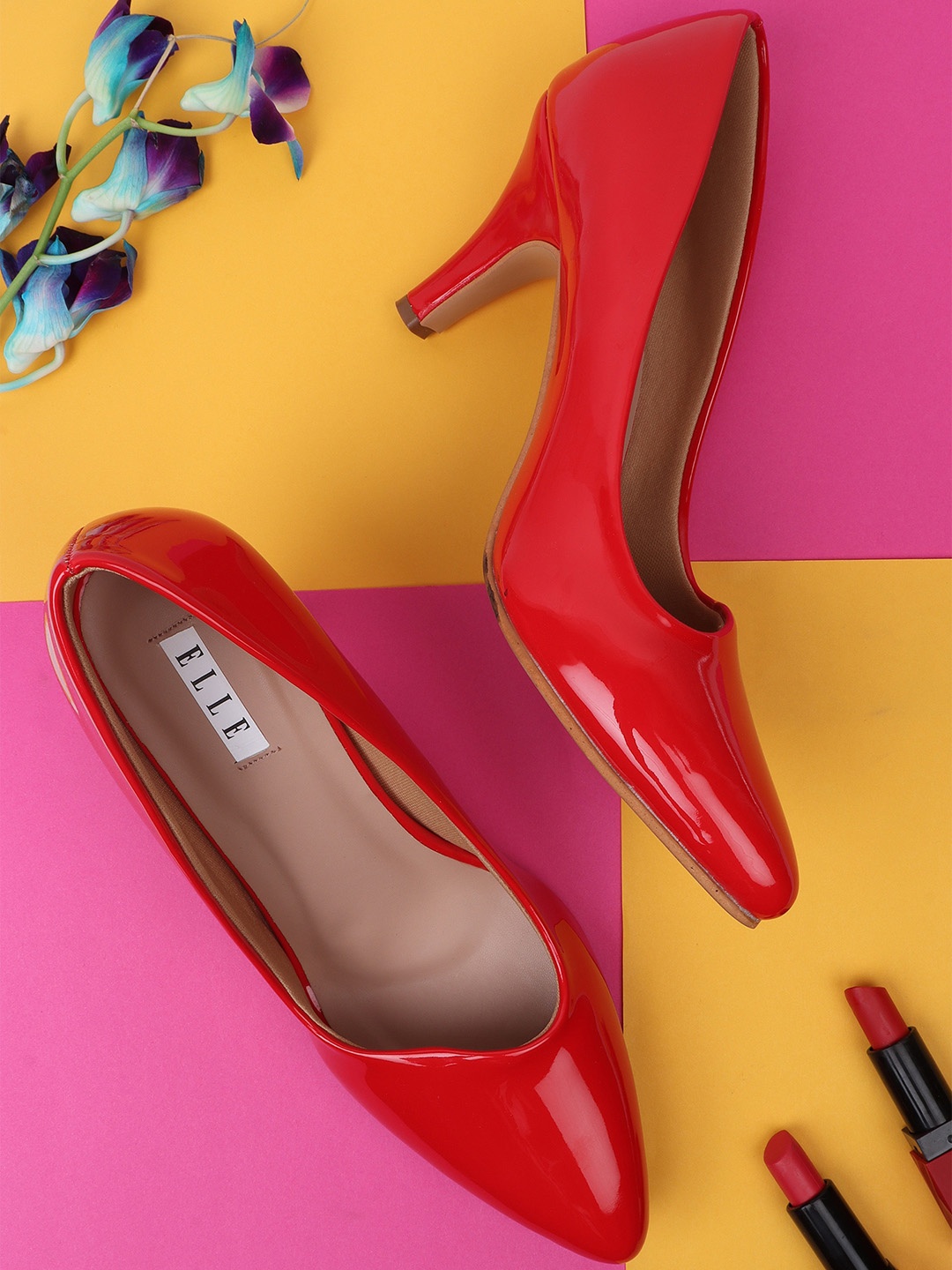 

ELLE Pointed Toe Slim Heel Pumps, Red