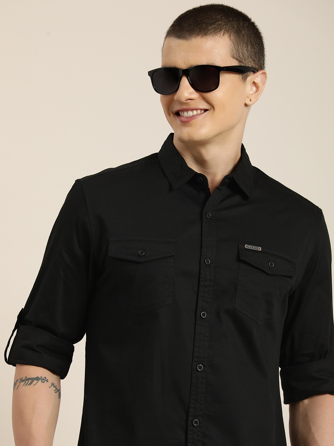 

HERE&NOW Men Slim Fit Opaque Casual Shirt, Black