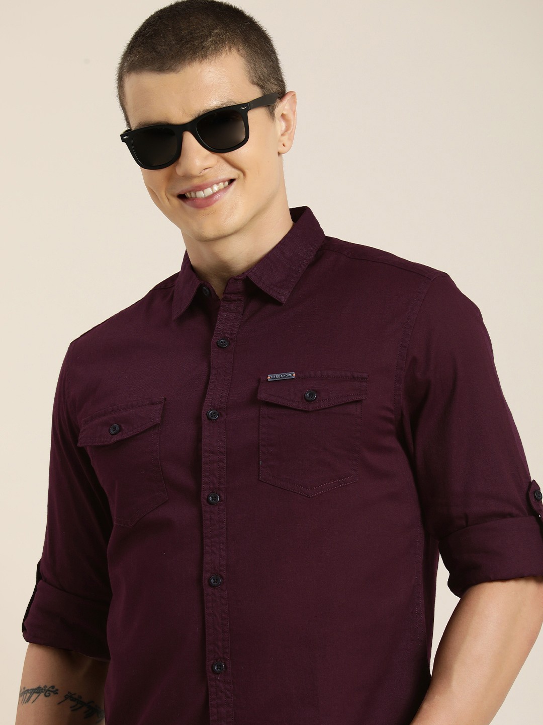 

HERE&NOW Men Slim Fit Opaque Casual Shirt, Maroon