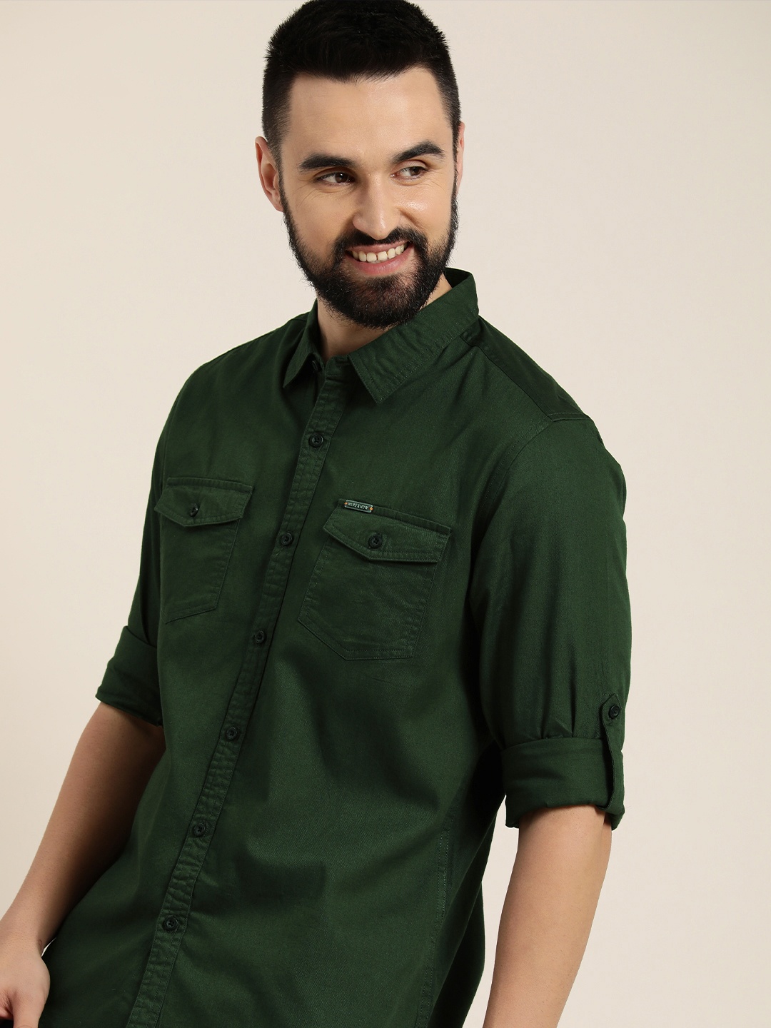 

HERE&NOW Men Slim Fit Opaque Casual Shirt, Olive