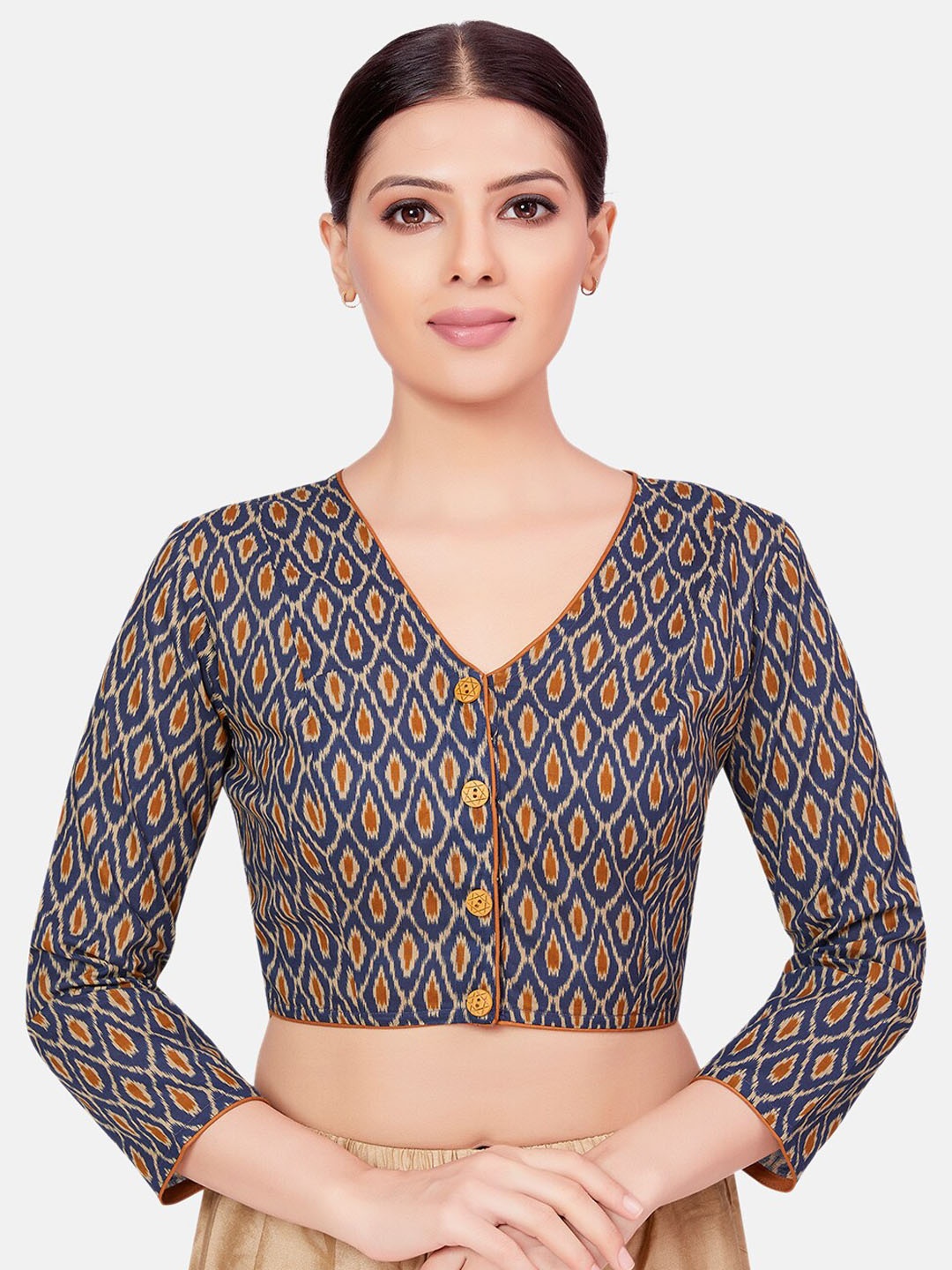 

Studio Shringaar Ikat Printed Pure Cotton Saree Blouse, Blue