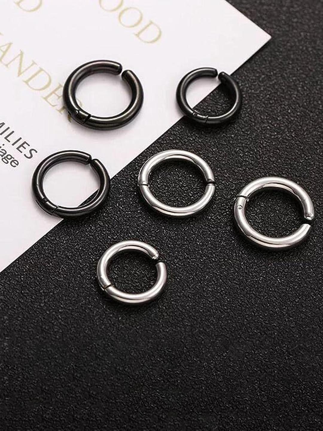 

KRYSTALZ Men Set Of 2 Circular Hoop Earrings, Silver