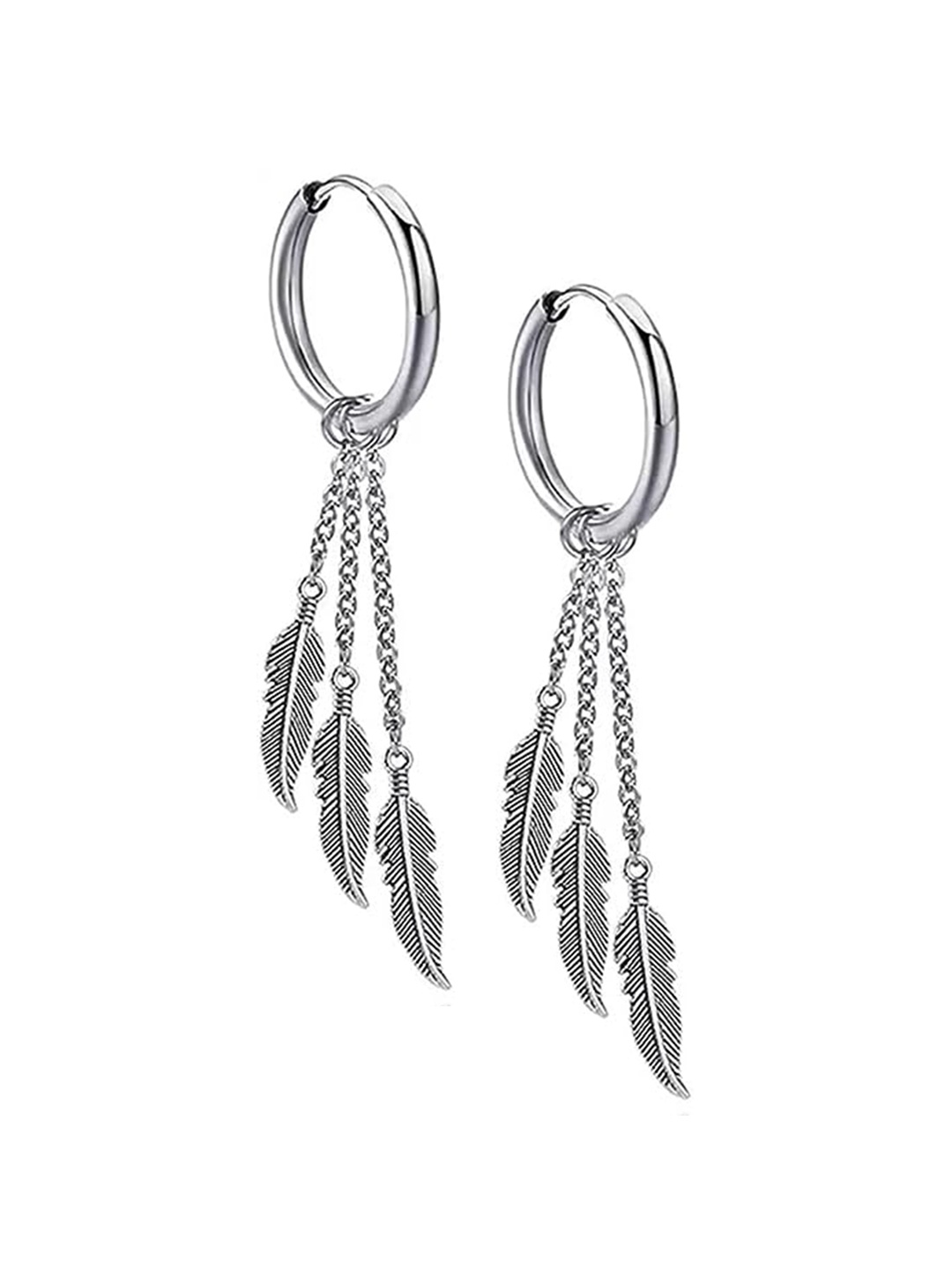 

KRYSTALZ Silver-Plated Feather Shaped Drop Earrings