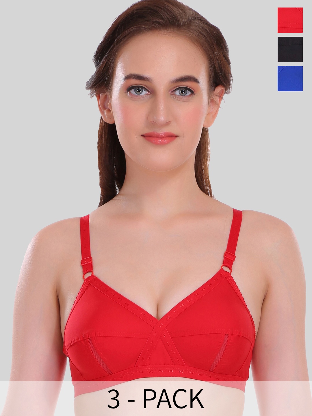

SELFCARE Pack Of 3 Rapid Dry All Day Comfort Super Support Cotton Everyday Bras, Red