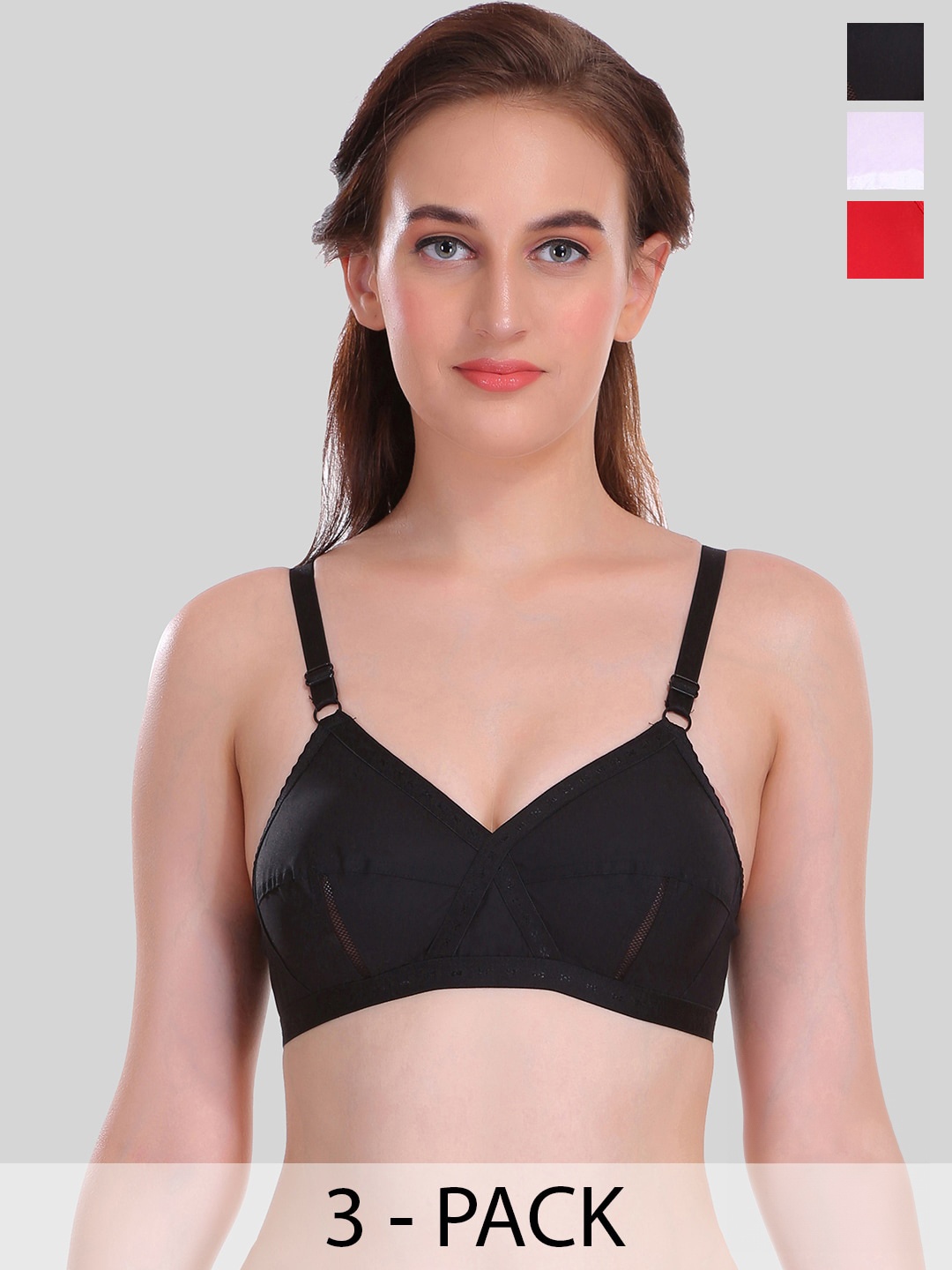 SELFCARE Pack Of 3 Rapid Dry All Day Comfort Super Support Cotton Everyday Bras, Black