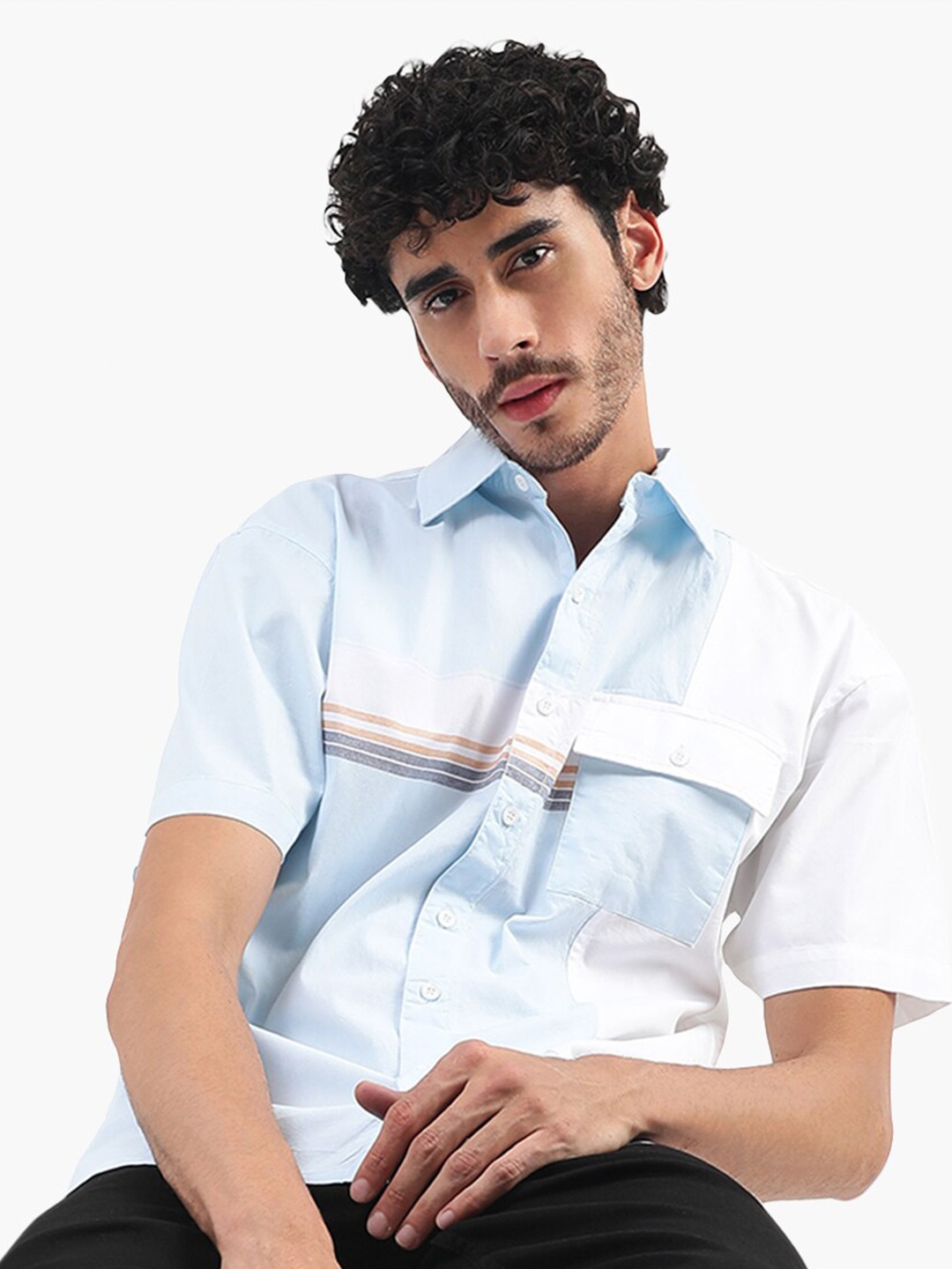 

Virgio Regular Fit Striped Spread Collar Cotton Casual Shirt, White