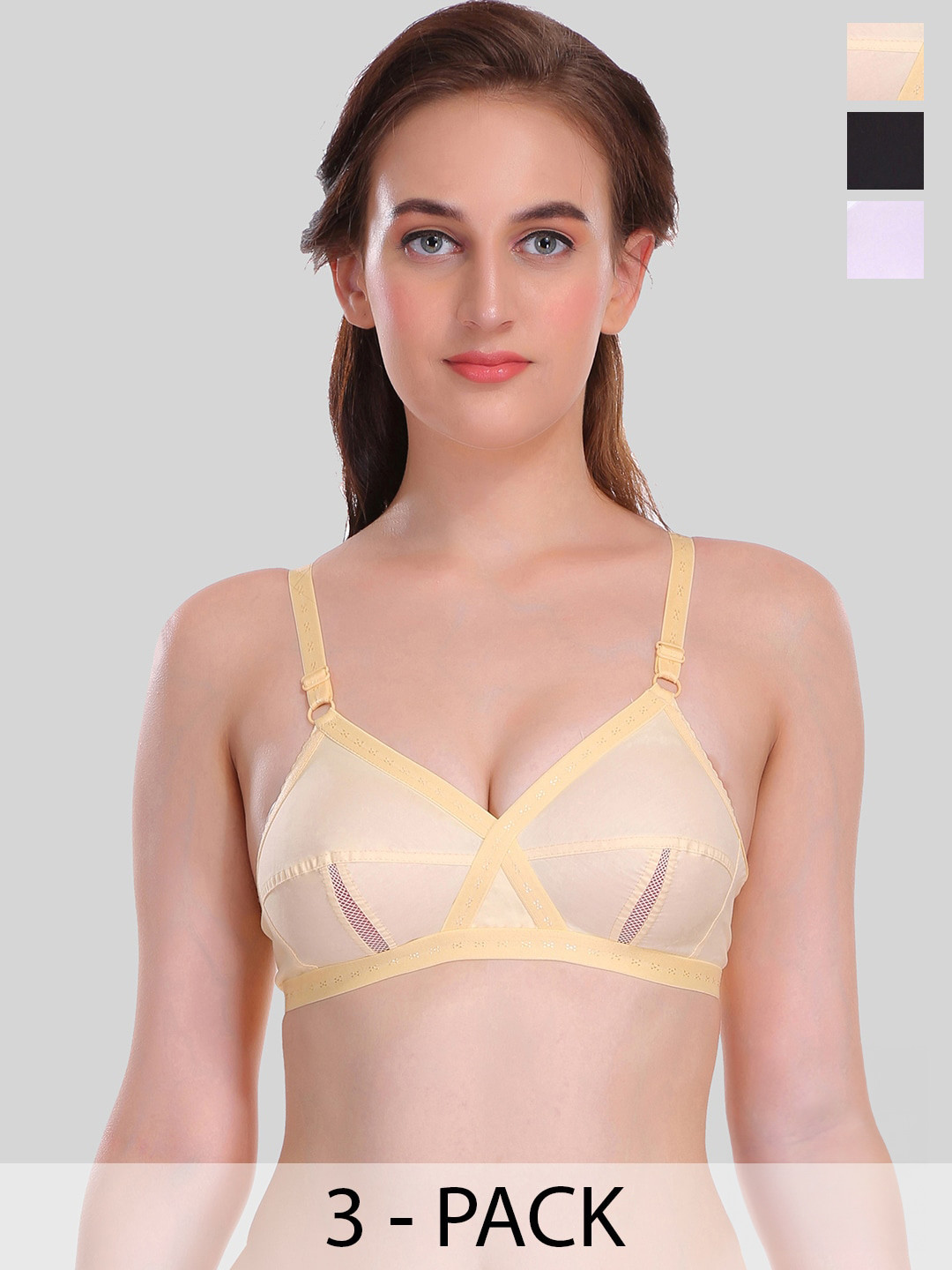 

SELFCARE Pack Of 3 Rapid Dry All Day Comfort Super Support Cotton Everyday Bras, Nude