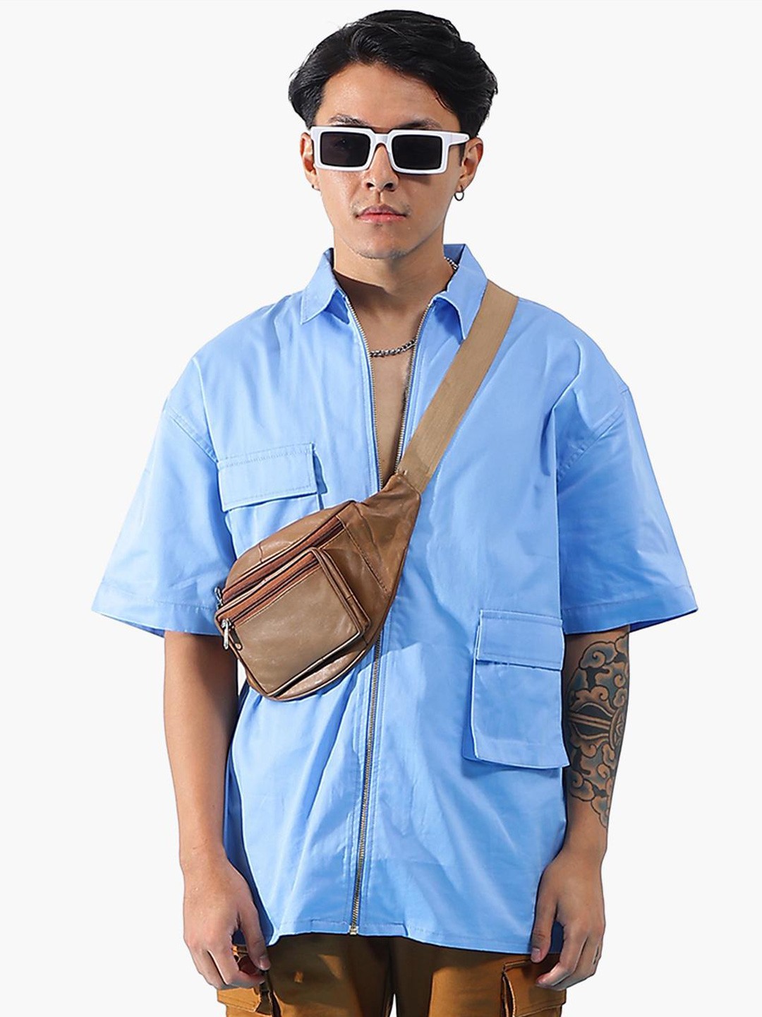

Virgio Oversized Fit Spread Collar Cotton Casual Shirt, Blue