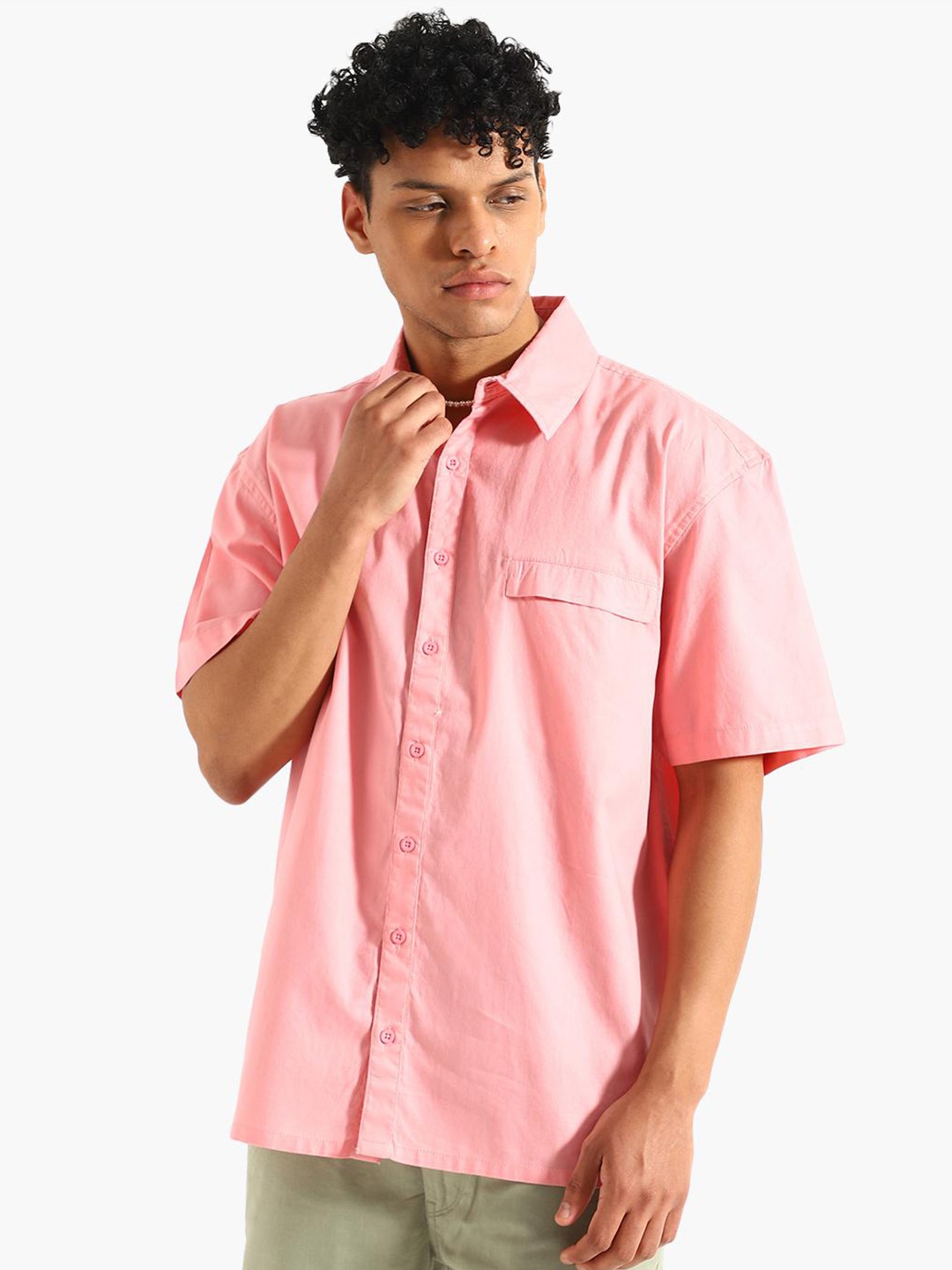 

Virgio Oversized Fit Spread Collar Cotton Casual Shirt, Pink