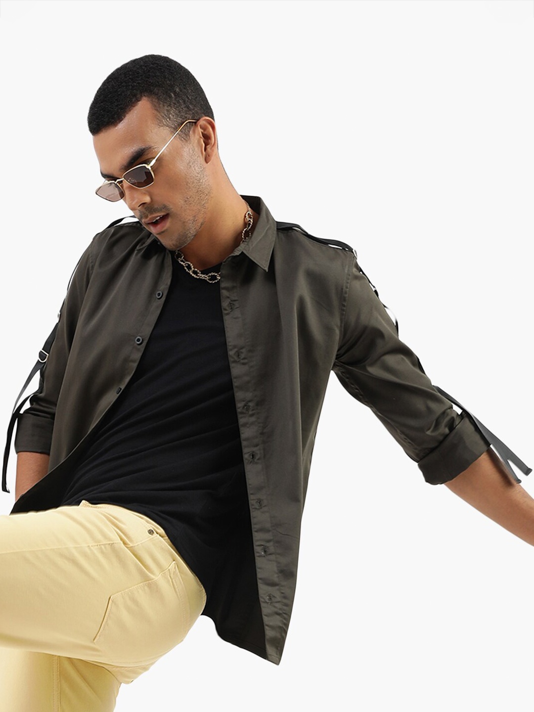 

Virgio Slim Fit Spread Collar Long Sleeves Cotton Casual Shirt, Olive