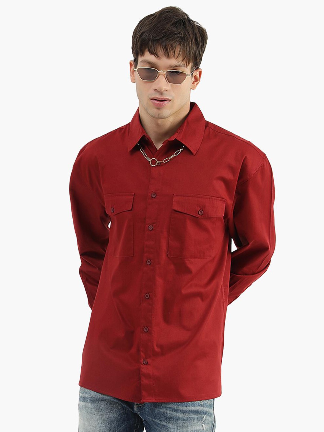 

Virgio Overszed Fit Spread Collar Long Sleeves Cotton Casual Shirt, Rust