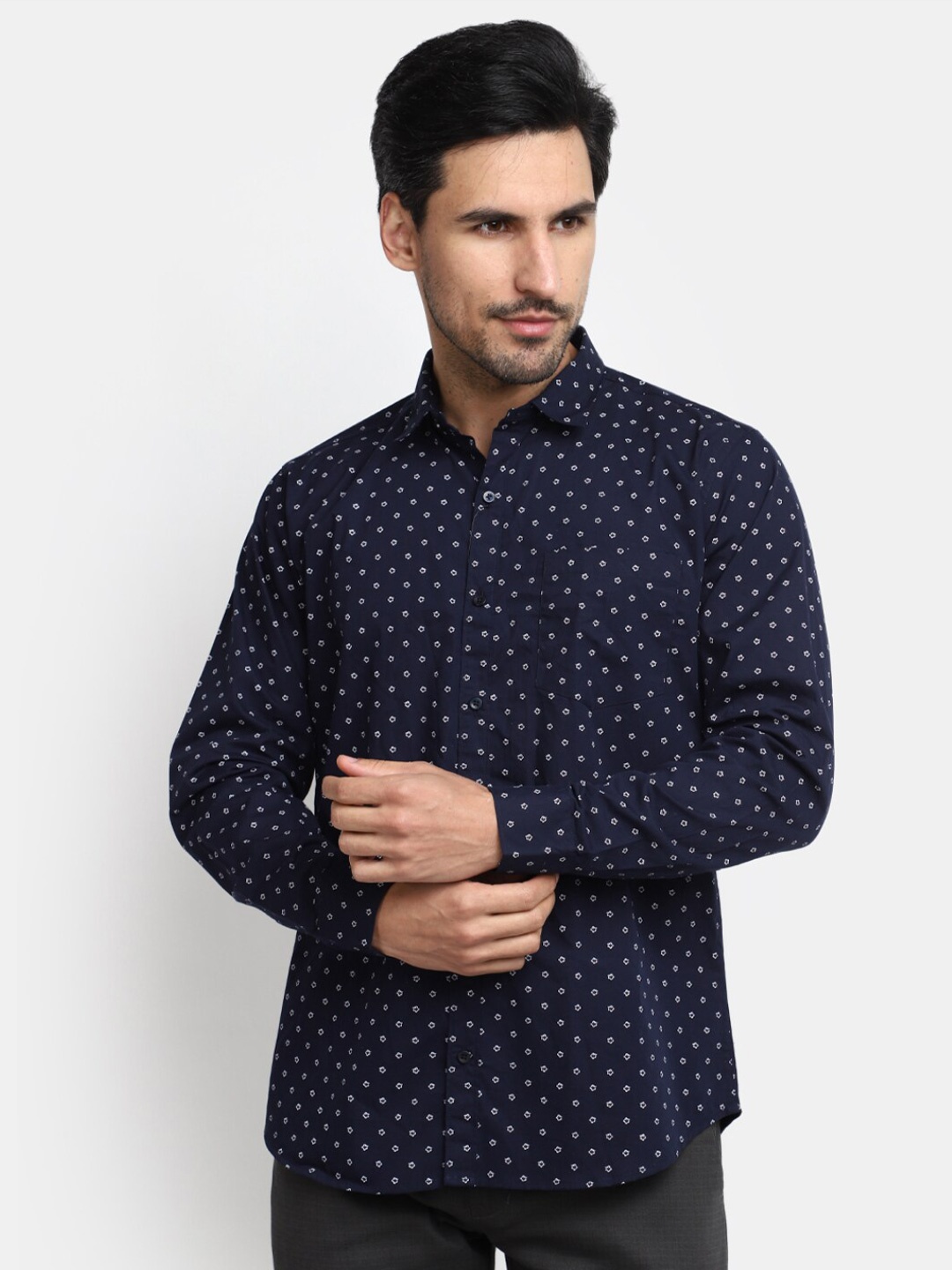 

V-Mart Regular Fit Micro Disty Printed Spread Collar Pure Cotton Casual Shirt, Blue