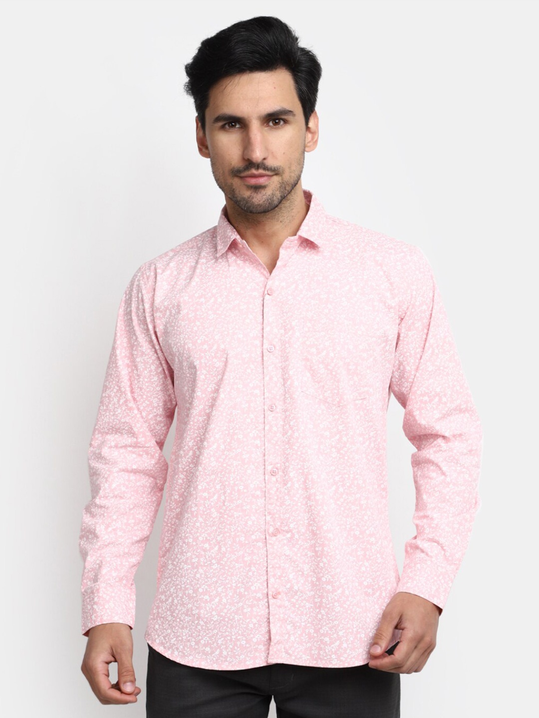 

V-Mart Regular Fit Floral Printed Spread Collar Pure Cotton Casual Shirt, Pink