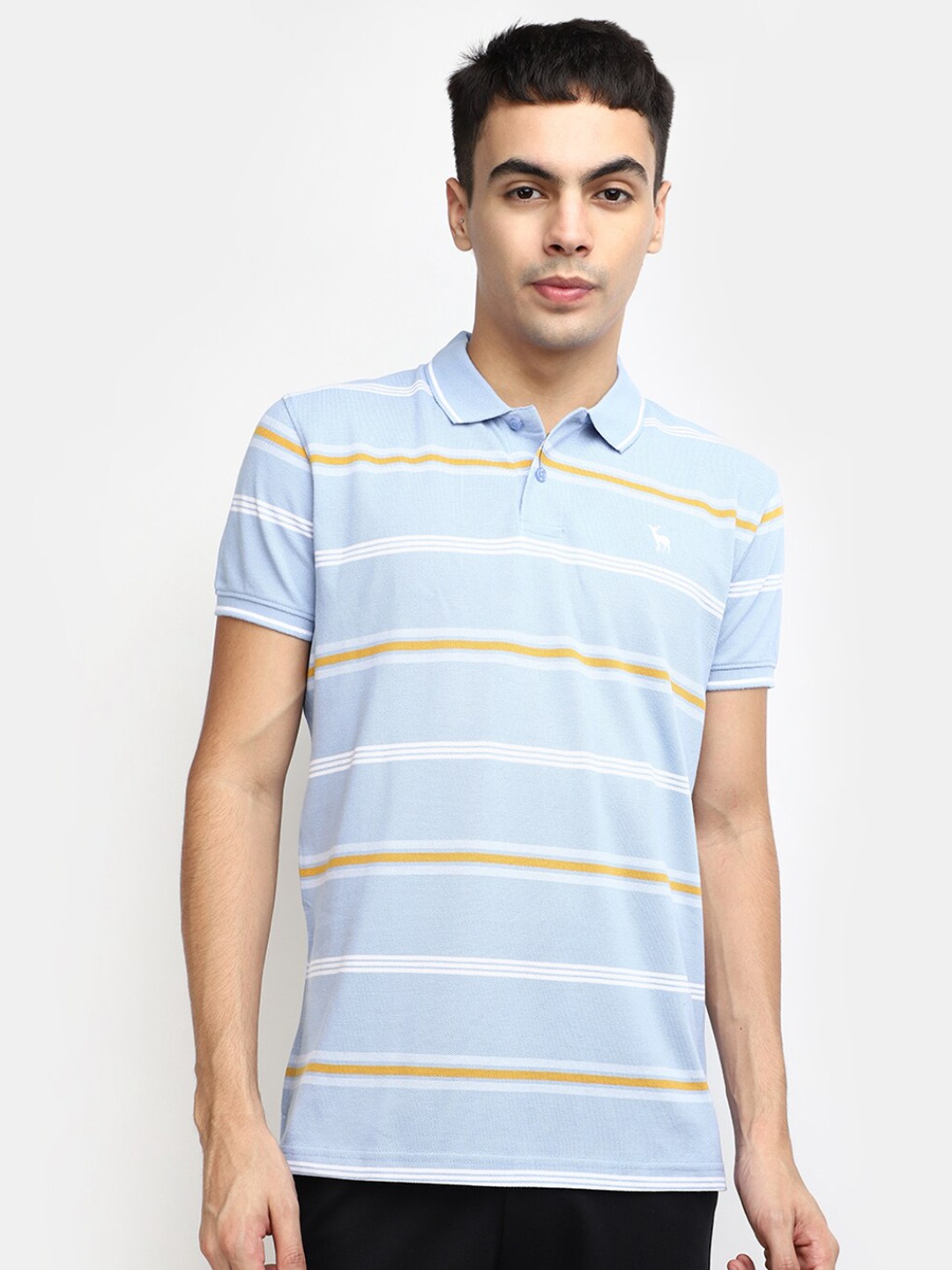 

V-Mart Striped Polo Collar Cotton Casual T-shirt, Blue