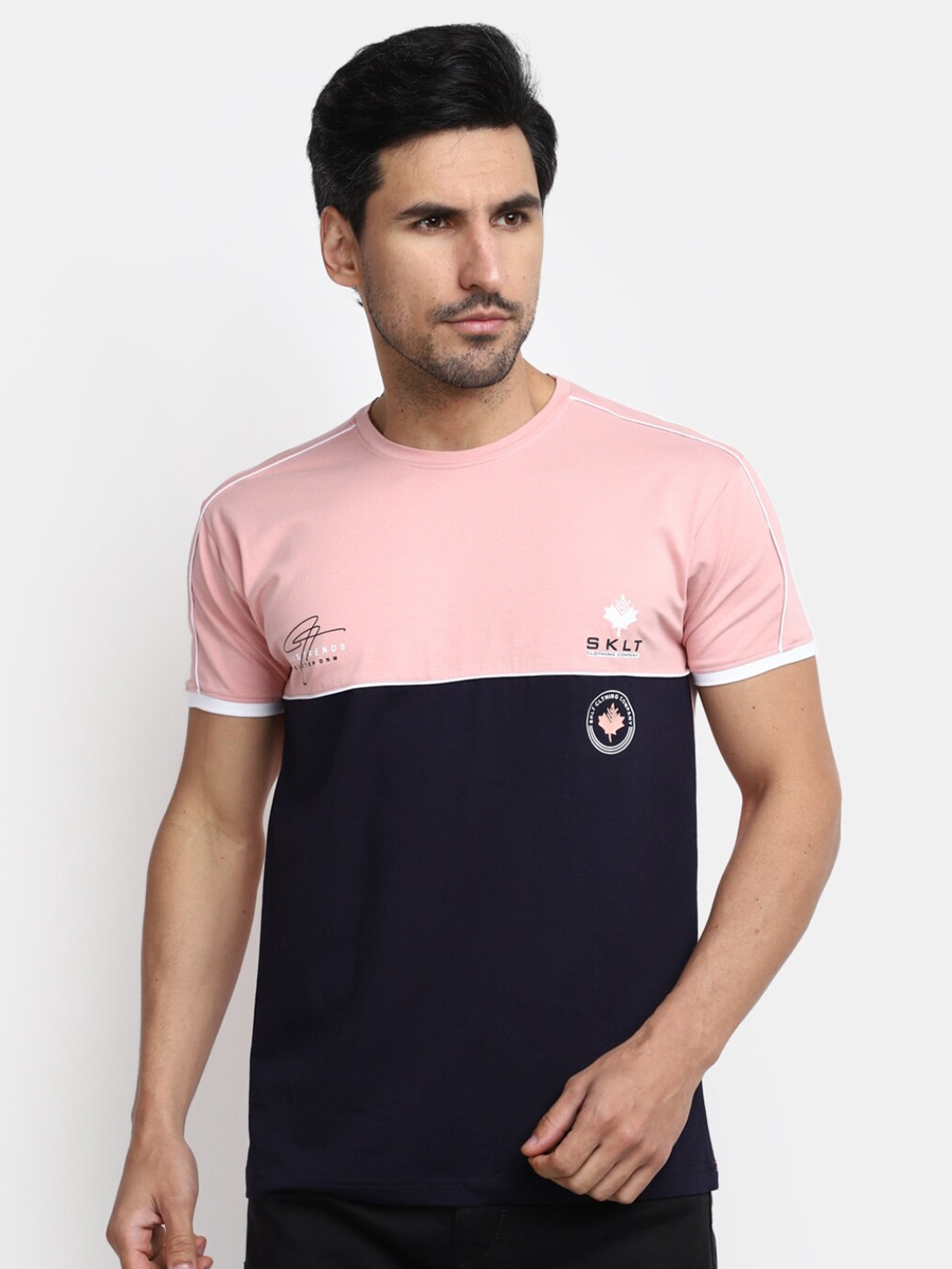 

V-Mart Colourblocked Cotton T-shirt, Pink