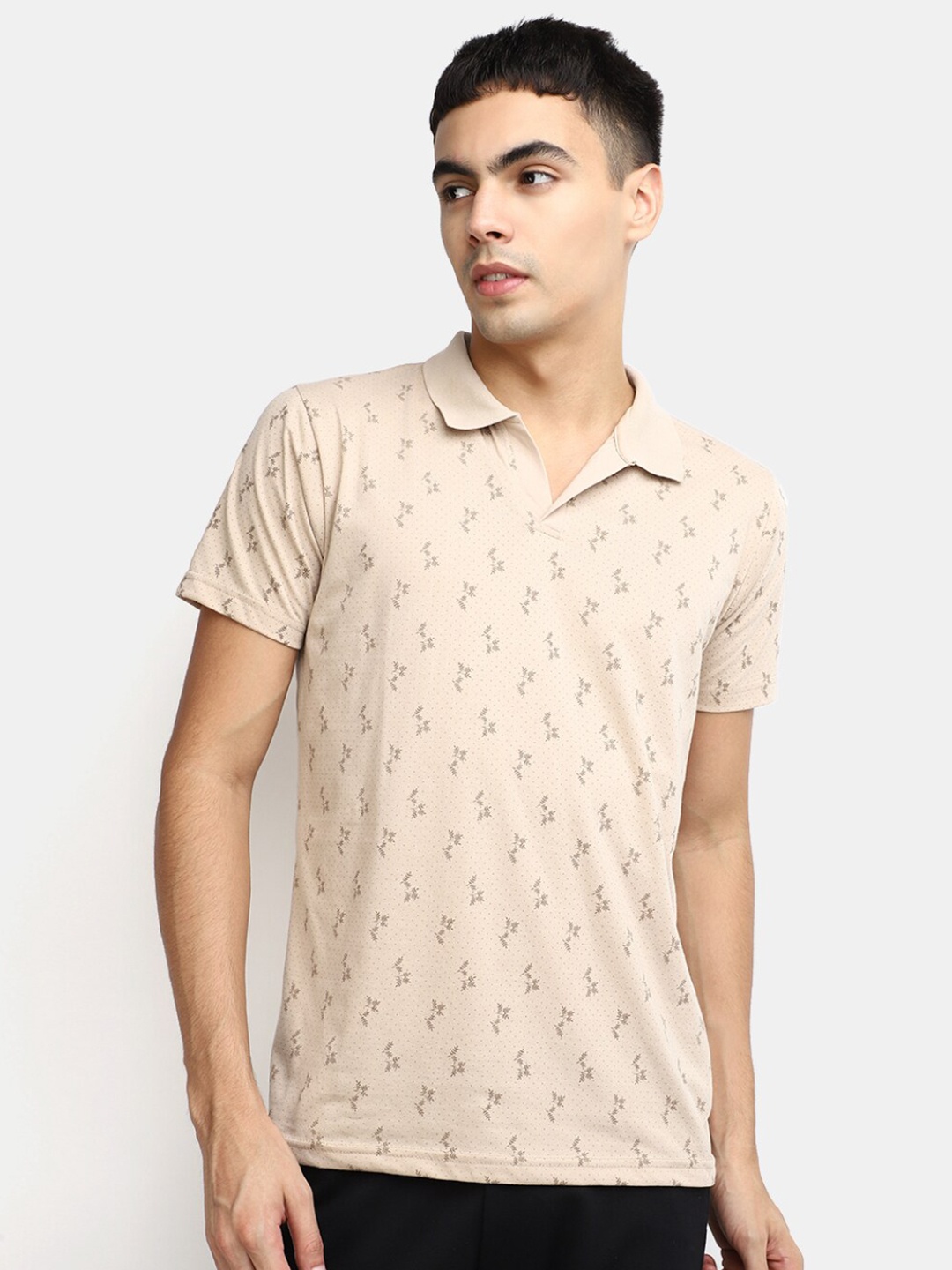 

V-Mart Conversational Printed Polo Collar Cotton Slim Fit T-shirt, Beige