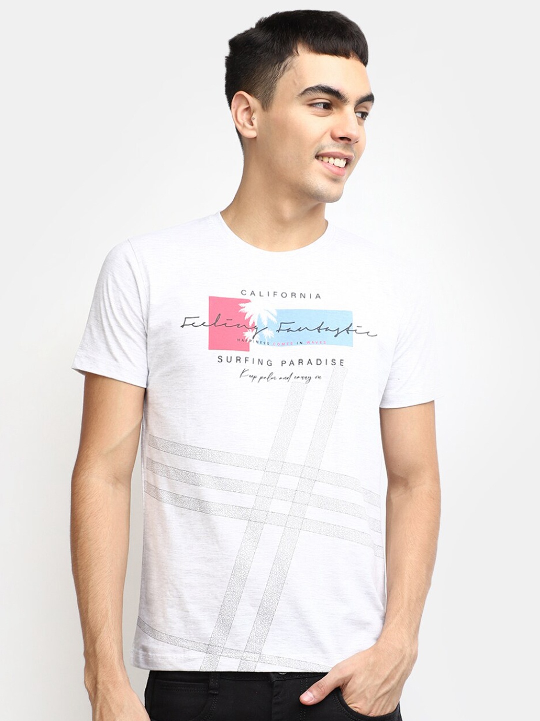 

V-Mart Typography Printed Slim Fit Cotton Regular T-shirt, Black