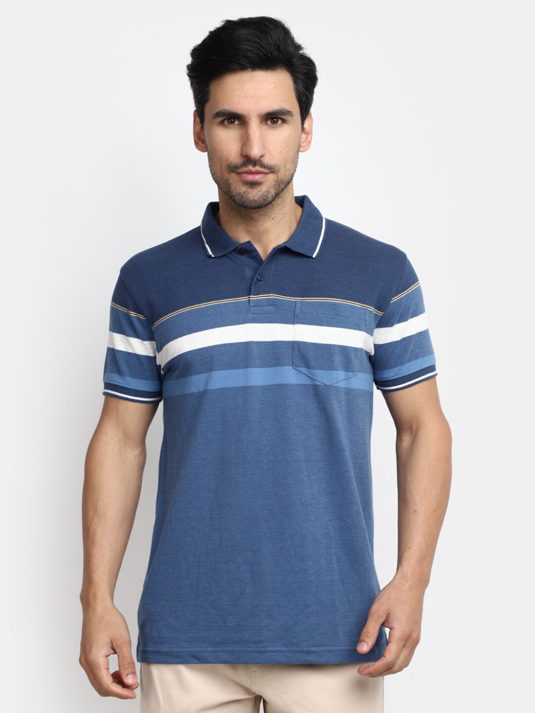 

V-Mart Striped Polo Collar Cotton T-shirt, Blue
