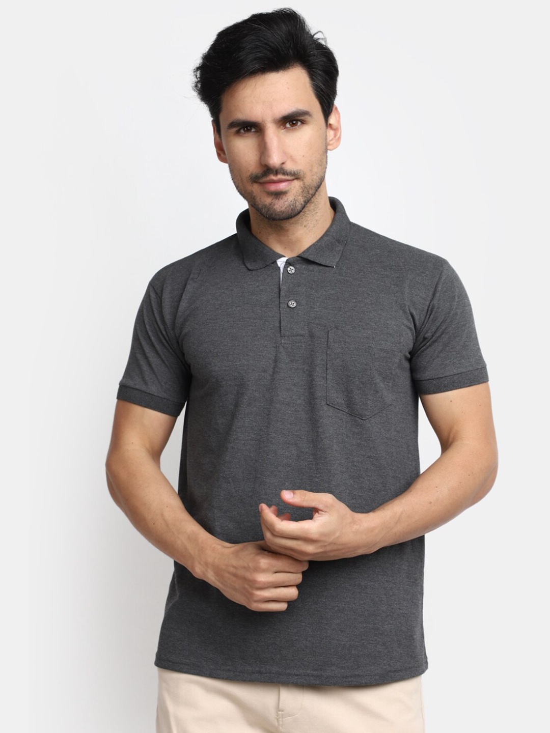 

V-Mart Polo Collar Pockets Cotton Regular T-shirt, Grey