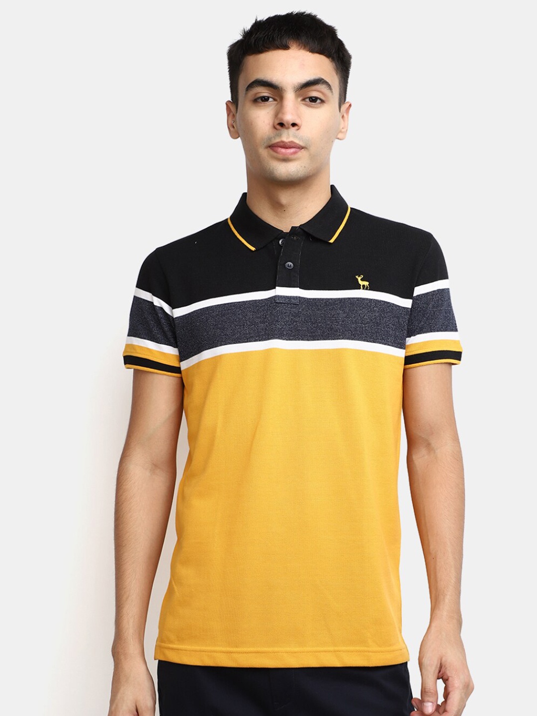 

V-Mart Colourblocked Polo Collar Cotton T-shirt, Yellow