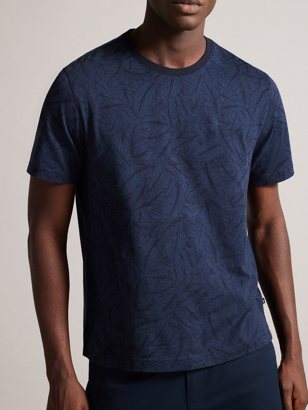 

Ted Baker Floral Printed Round Neck Cotton Casual T-Shirt, Navy blue