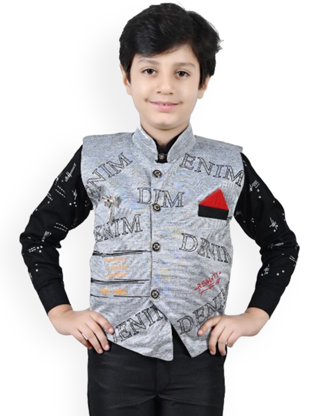 

BAESD Boys Printed Single-Breasted Pure Cotton Three-Piece Suit, Grey
