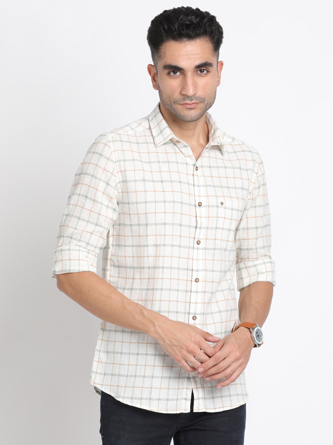 

Turtle Relaxed Slim Fit Checked Casual Shirt, Beige