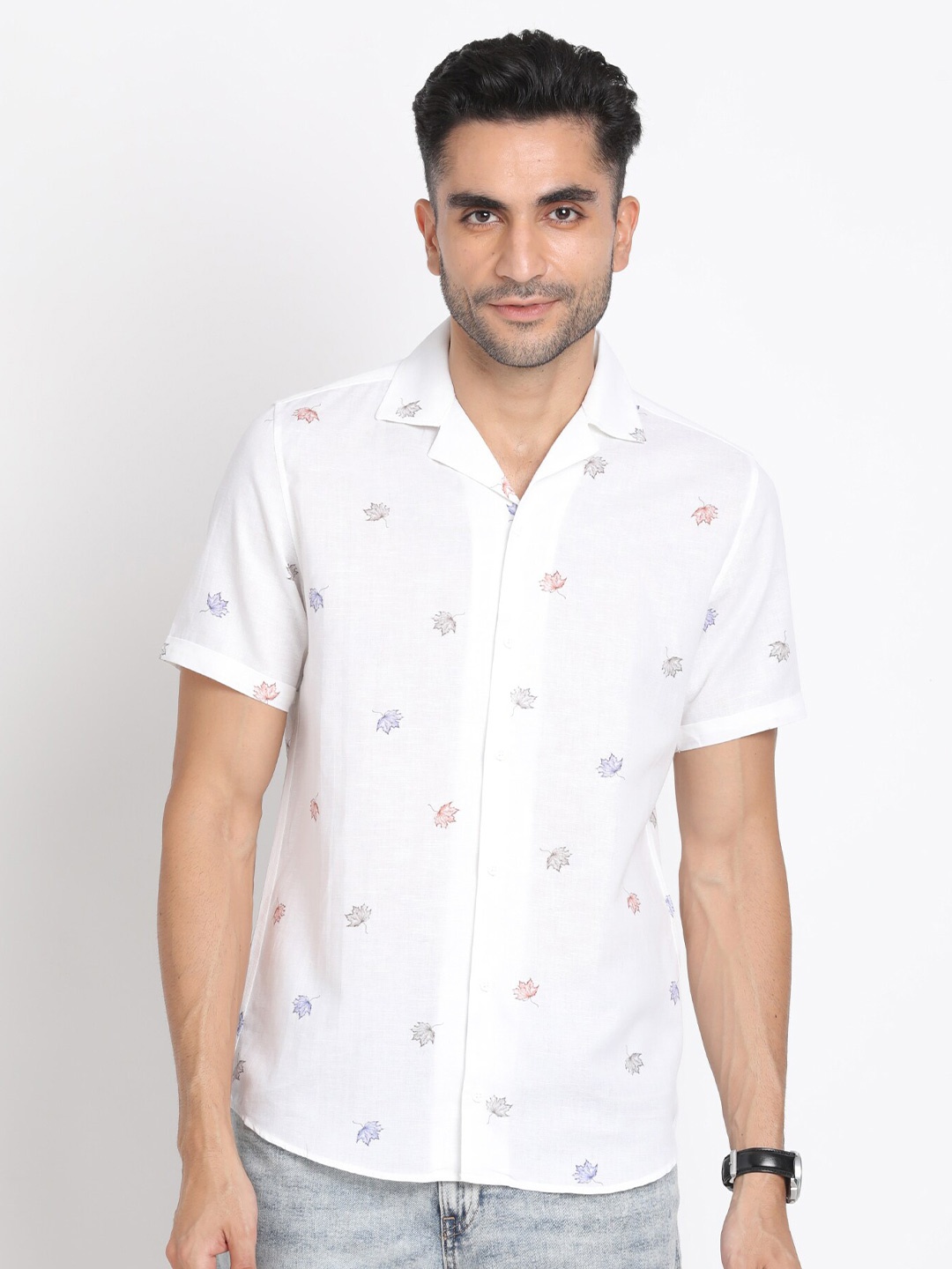 

Turtle Relaxed Slim Fit Conversational Printed Cotton Casual Shirt, White