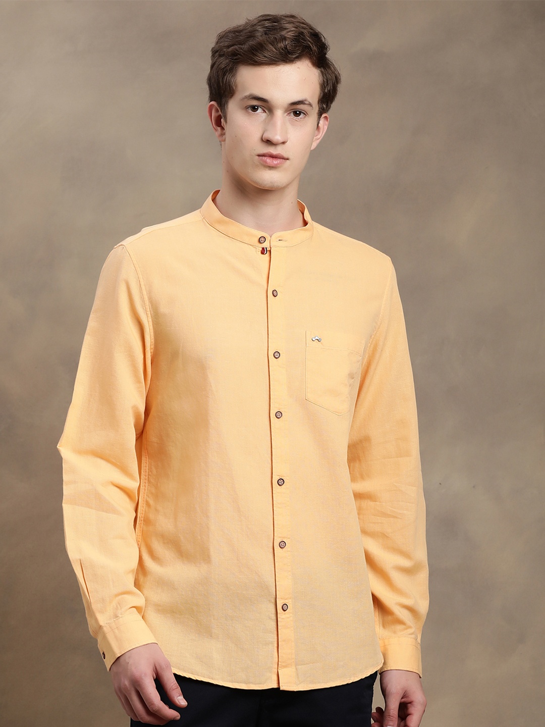 

Turtle Relaxed Slim Fit Band Collar Formal Shirt, Yellow