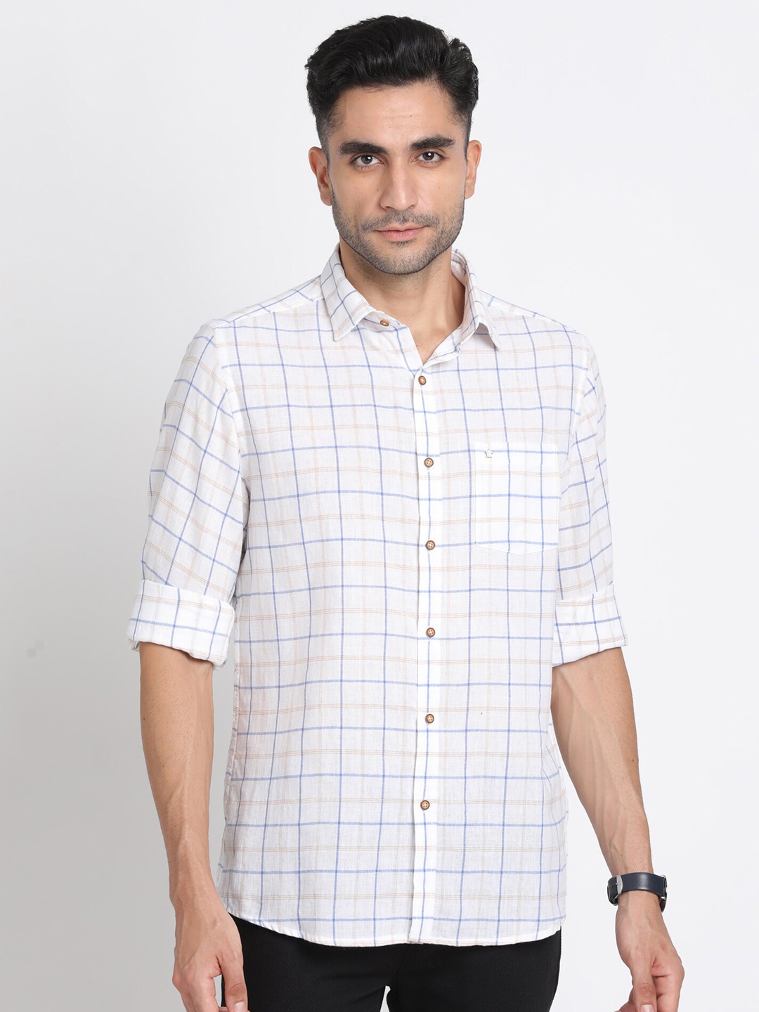 

Turtle Relaxed Slim Fit Checked Casual Shirt, White