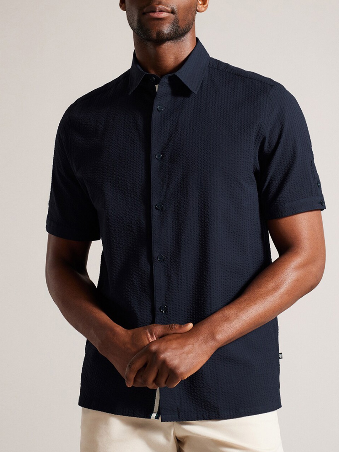 

Ted Baker Self Design Textured Regular Fit Casual Shirt, Navy blue