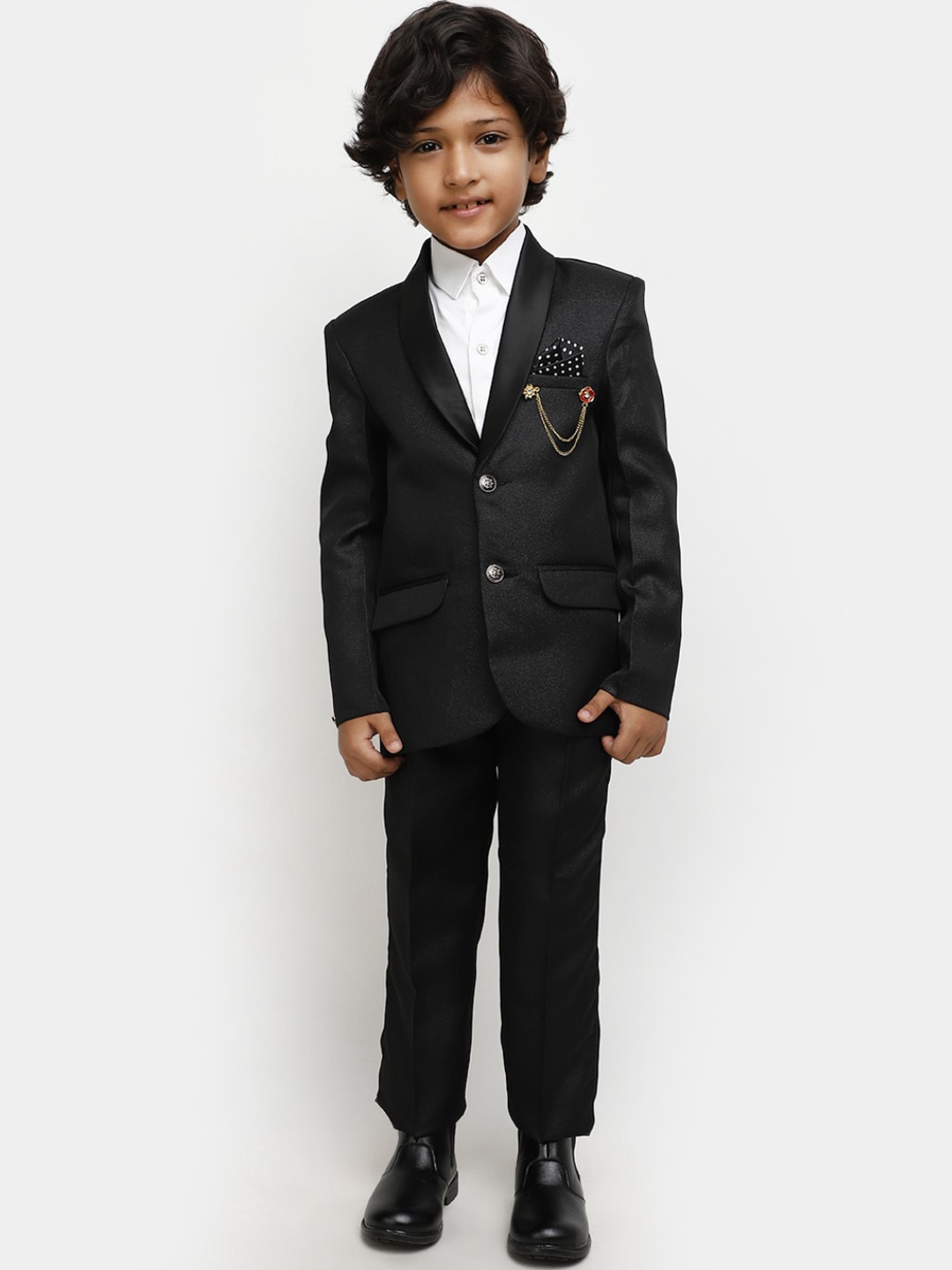 

V-Mart Boys Cotton Shirt & Trousers with Blazer, Black