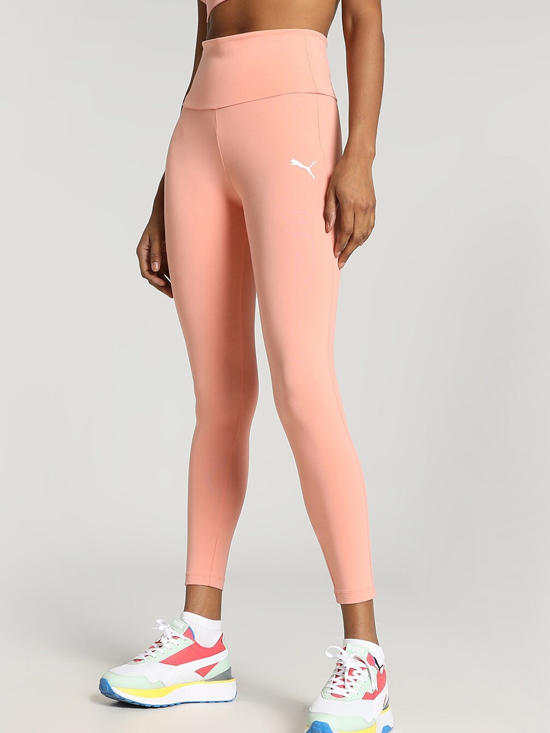 

Puma ESS High Waist Women 7/8 Logo Printed Cotton Leggings, Pink