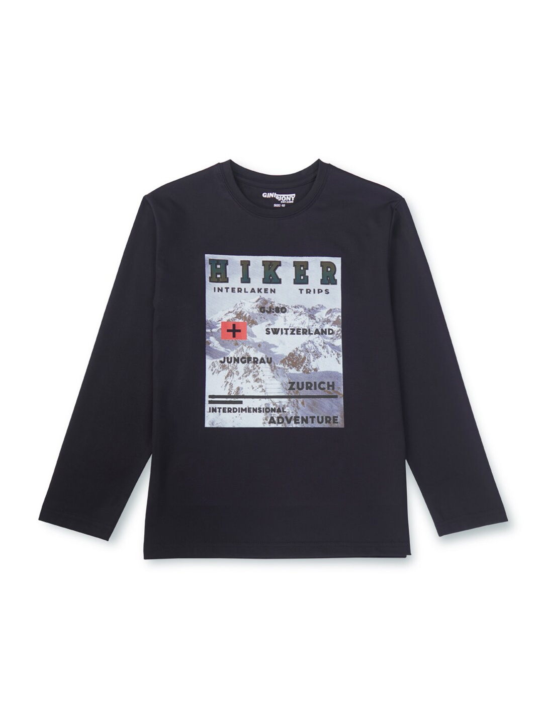 

Gini and Jony Boys People and Places Printed Round Sleeve Cotton T-shirt, Black