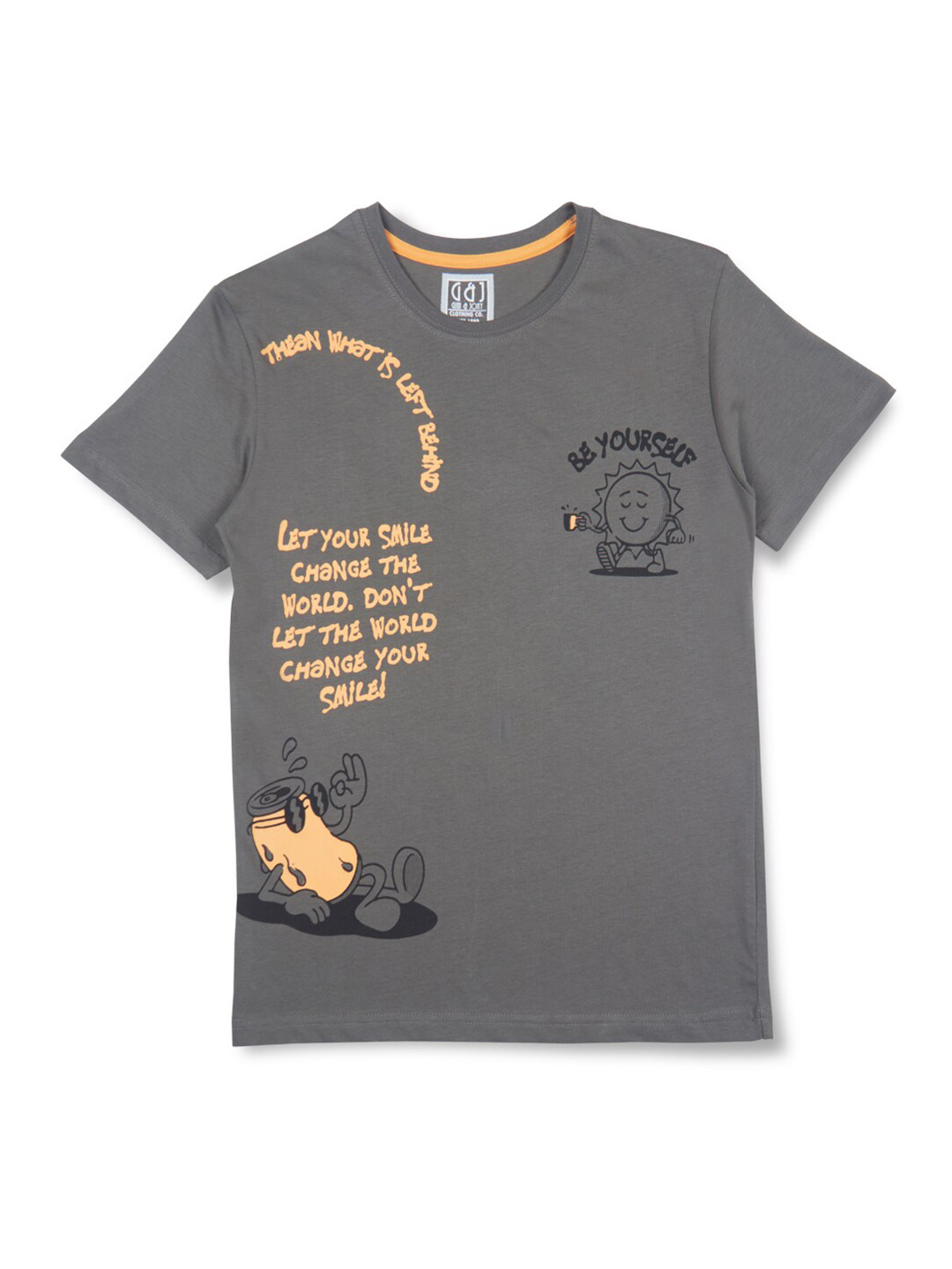

Gini and Jony Boys Typography Printed Cotton T-shirt, Grey