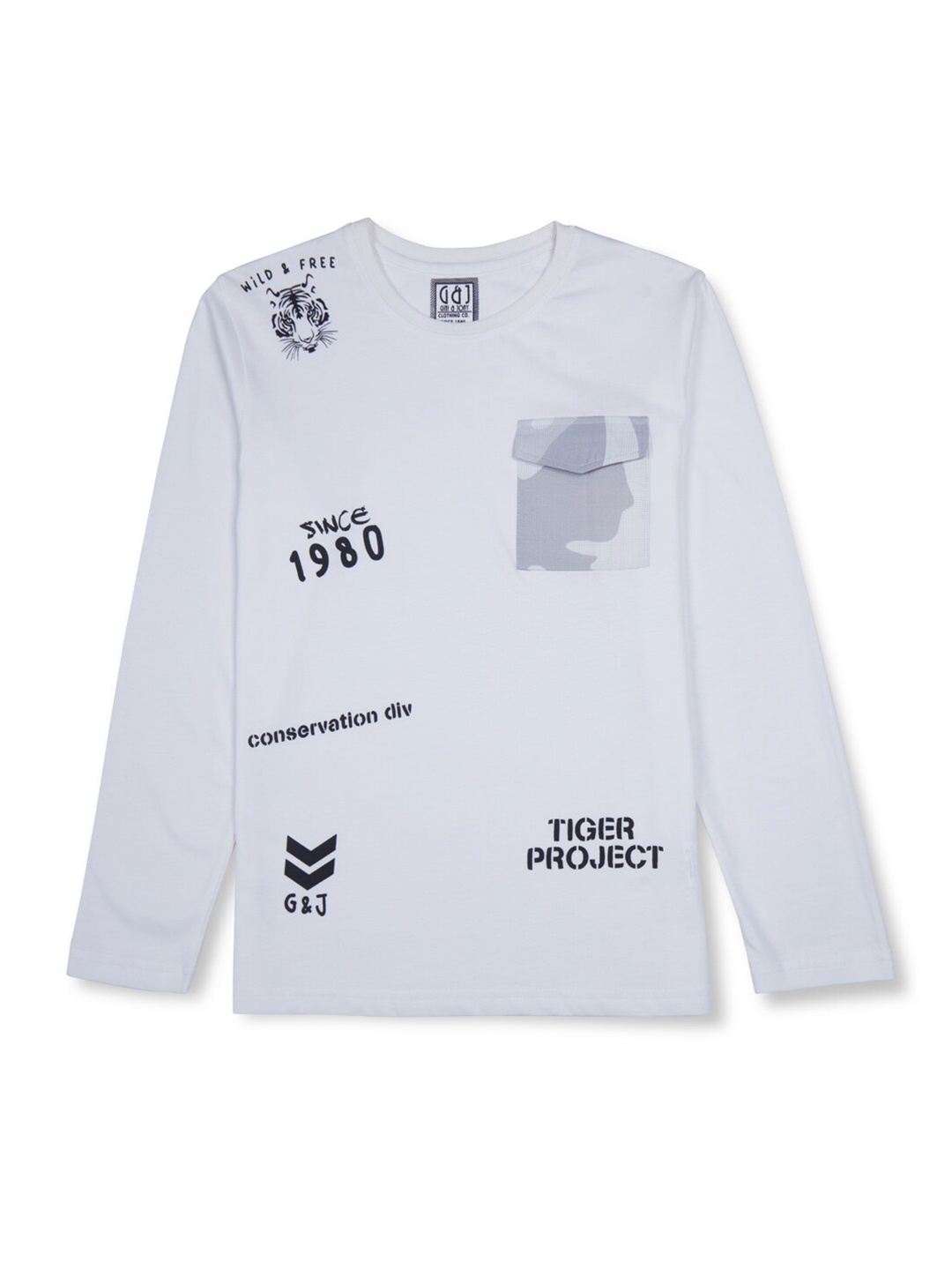 

Gini and Jony Boys White Typography Printed Cotton T-shirt