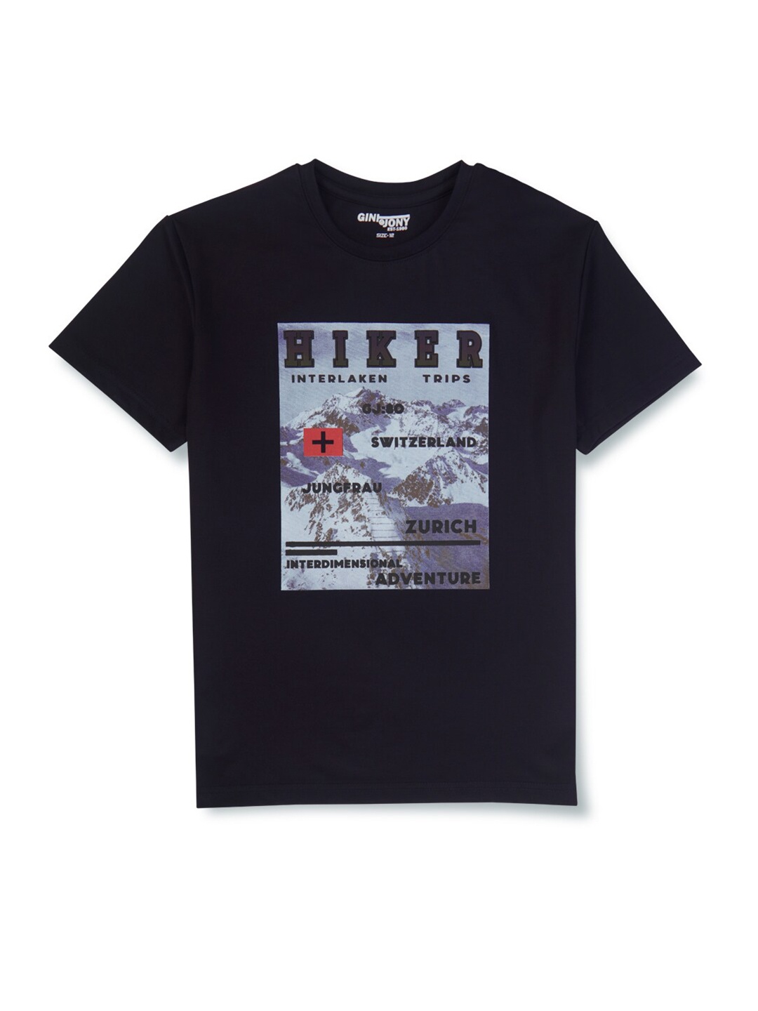 

Gini and Jony Boys People and Places Printed Round Sleeve Cotton T-shirt, Black
