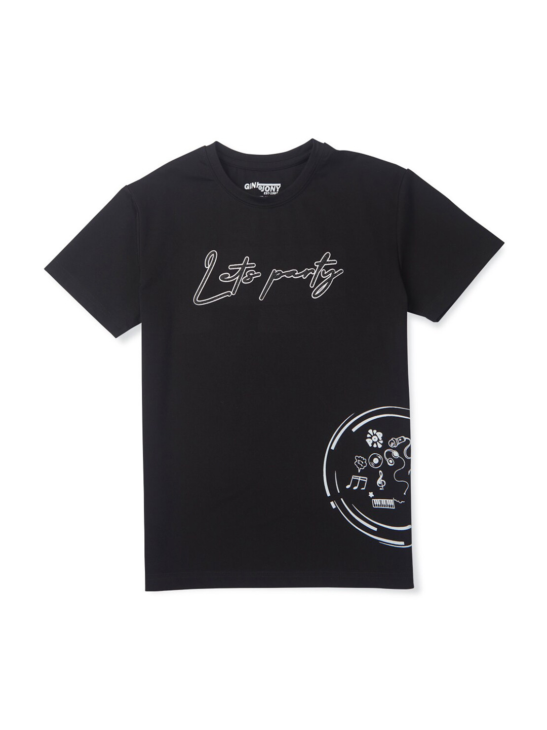 

Gini and Jony Boys Music Printed Round Neck Cotton T-shirt, Black