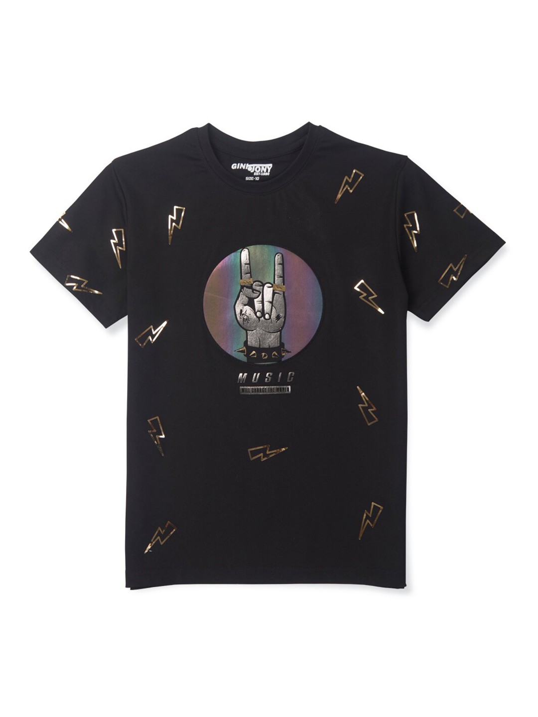 

Gini and Jony Boys Graphic Printed Cotton T-Shirt, Black
