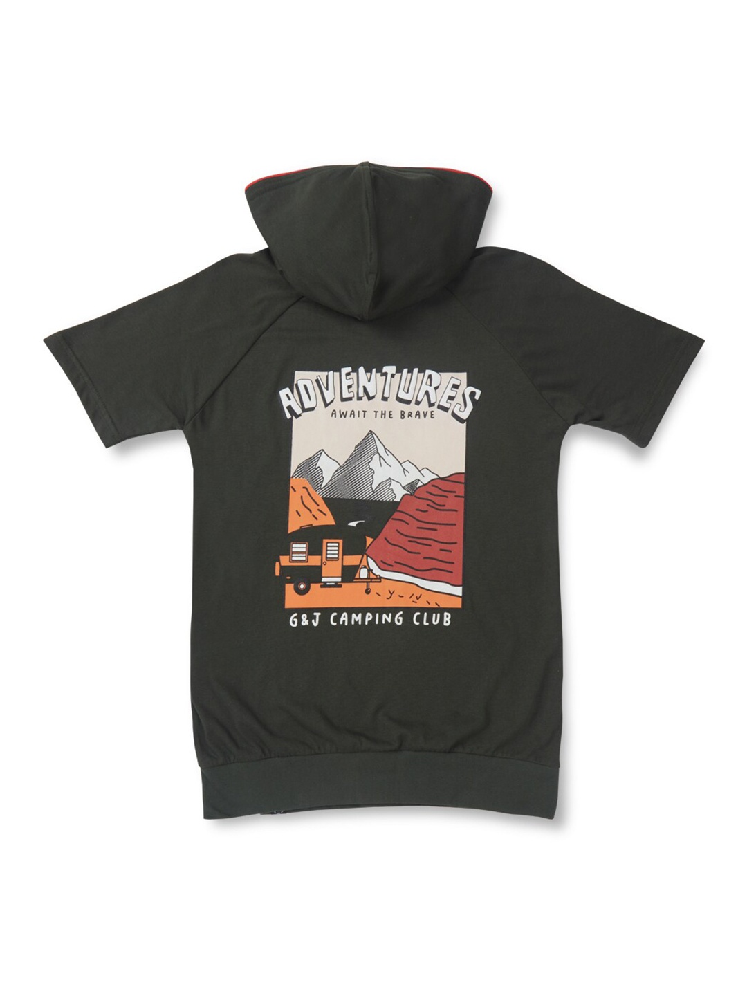 

Gini and Jony Boys People and Places Printed Hooded Cotton T-shirt, Olive