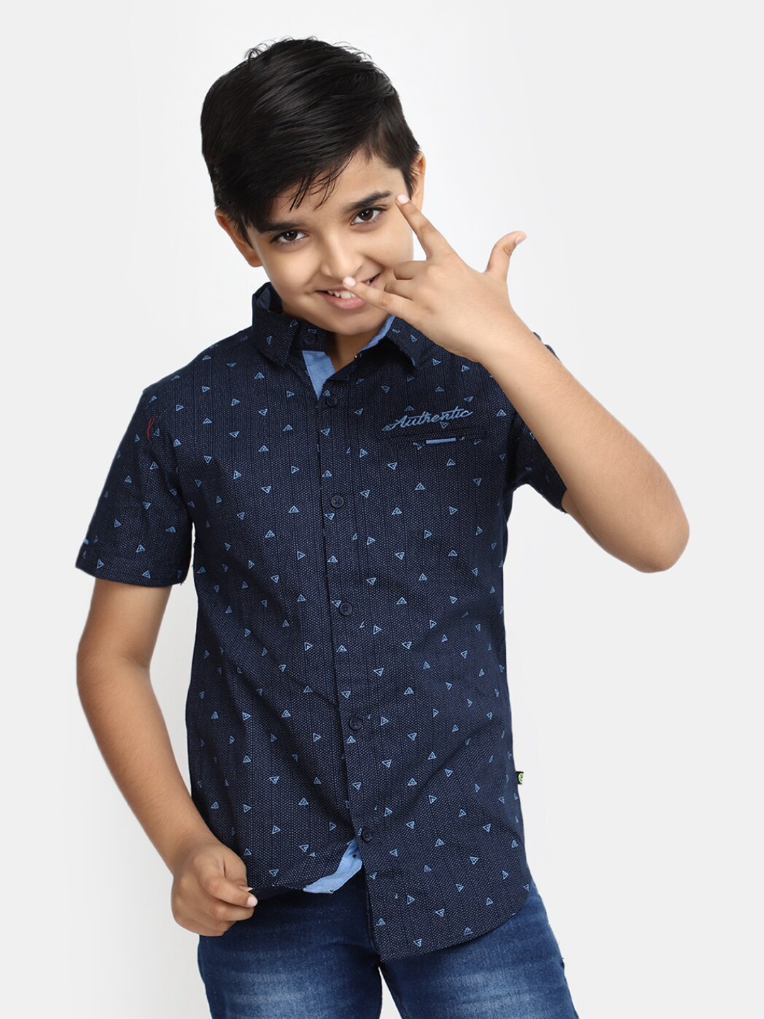 

V-Mart Boys Regular Fit Micro Ditsy Printed Short Sleeve Pure Cotton Casual Shirt, Blue