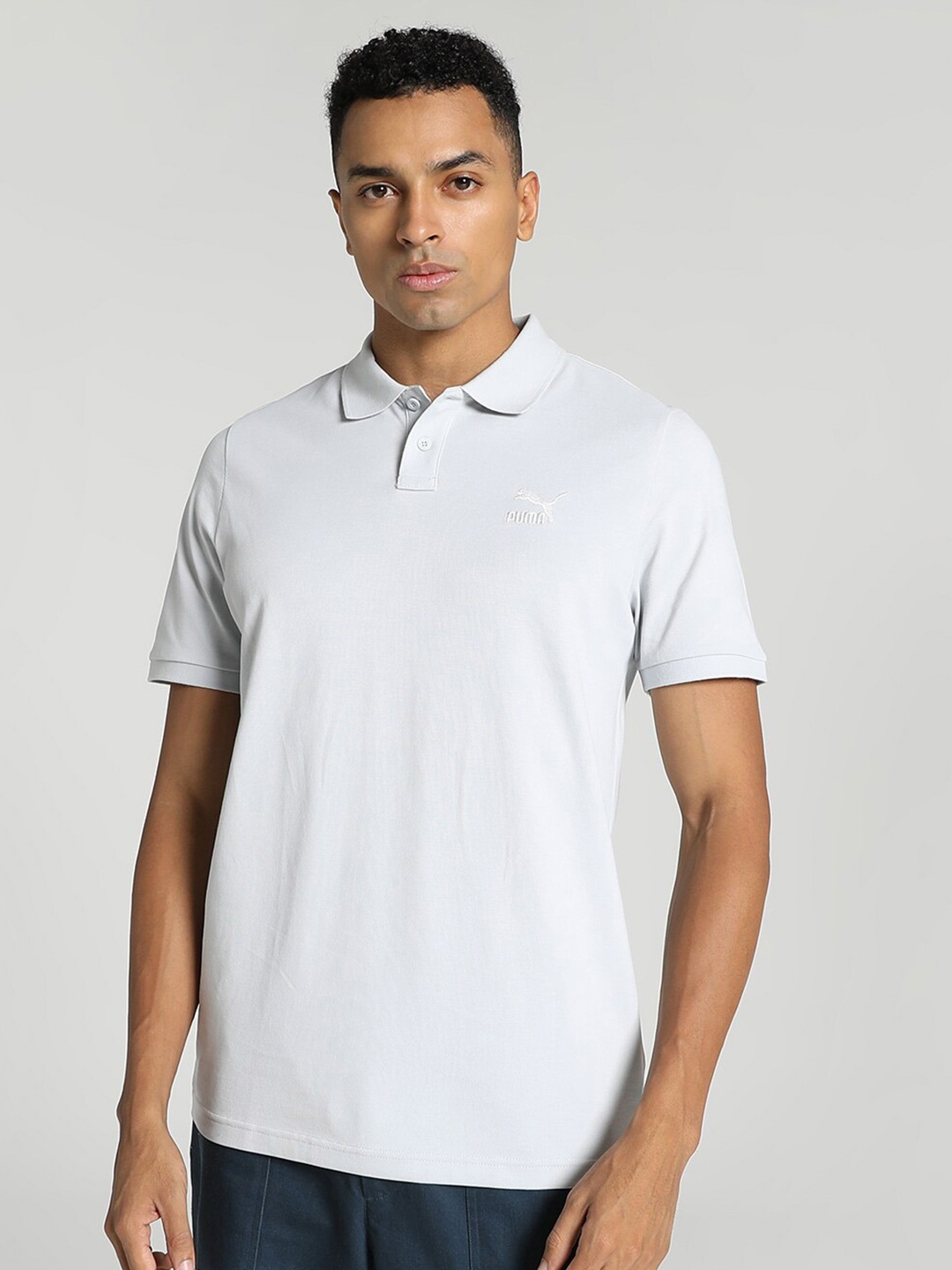 

Puma CLASSICS Regular Fit Polo Collar Cotton T-Shirt, Grey
